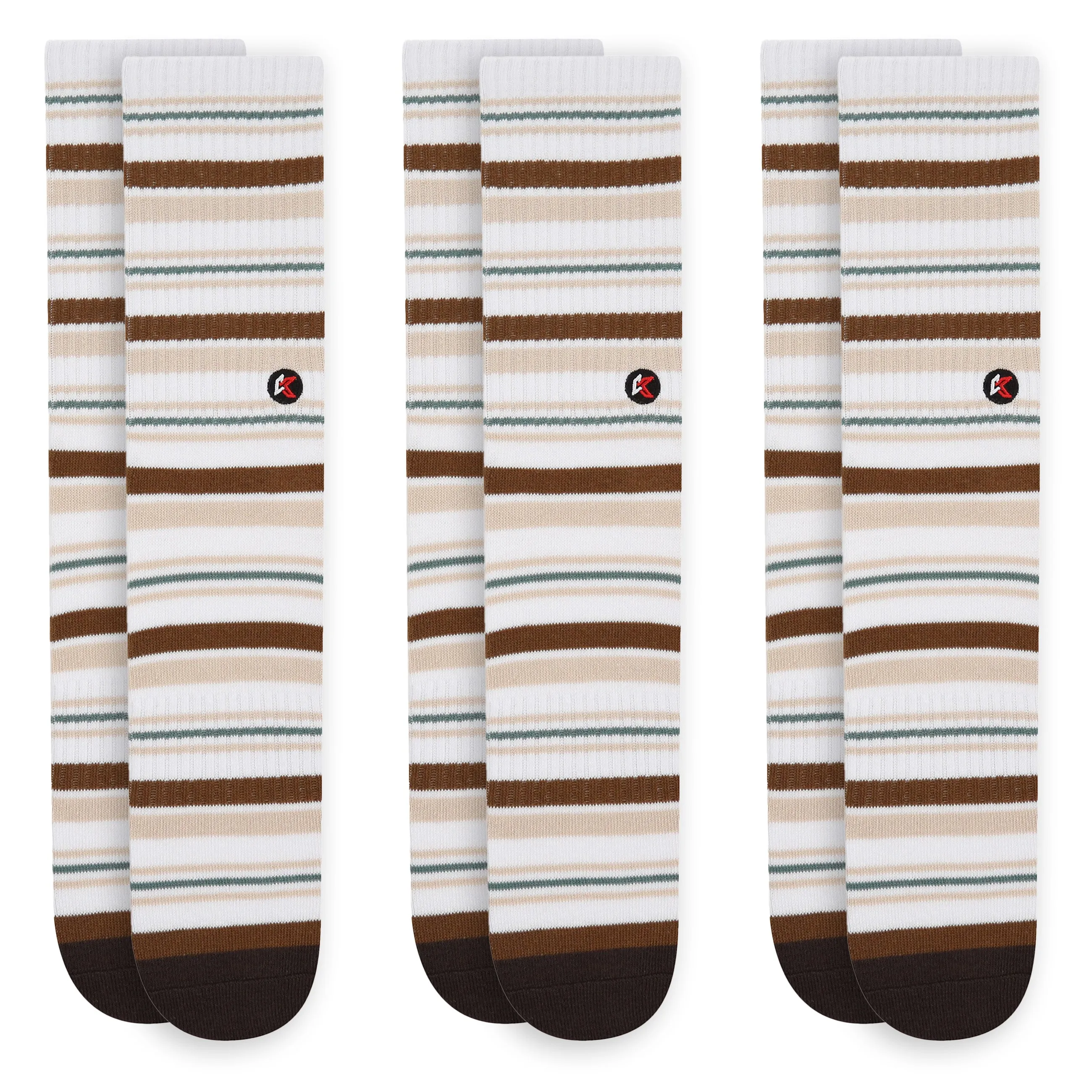 3 Pack White Stripe Crew Sock