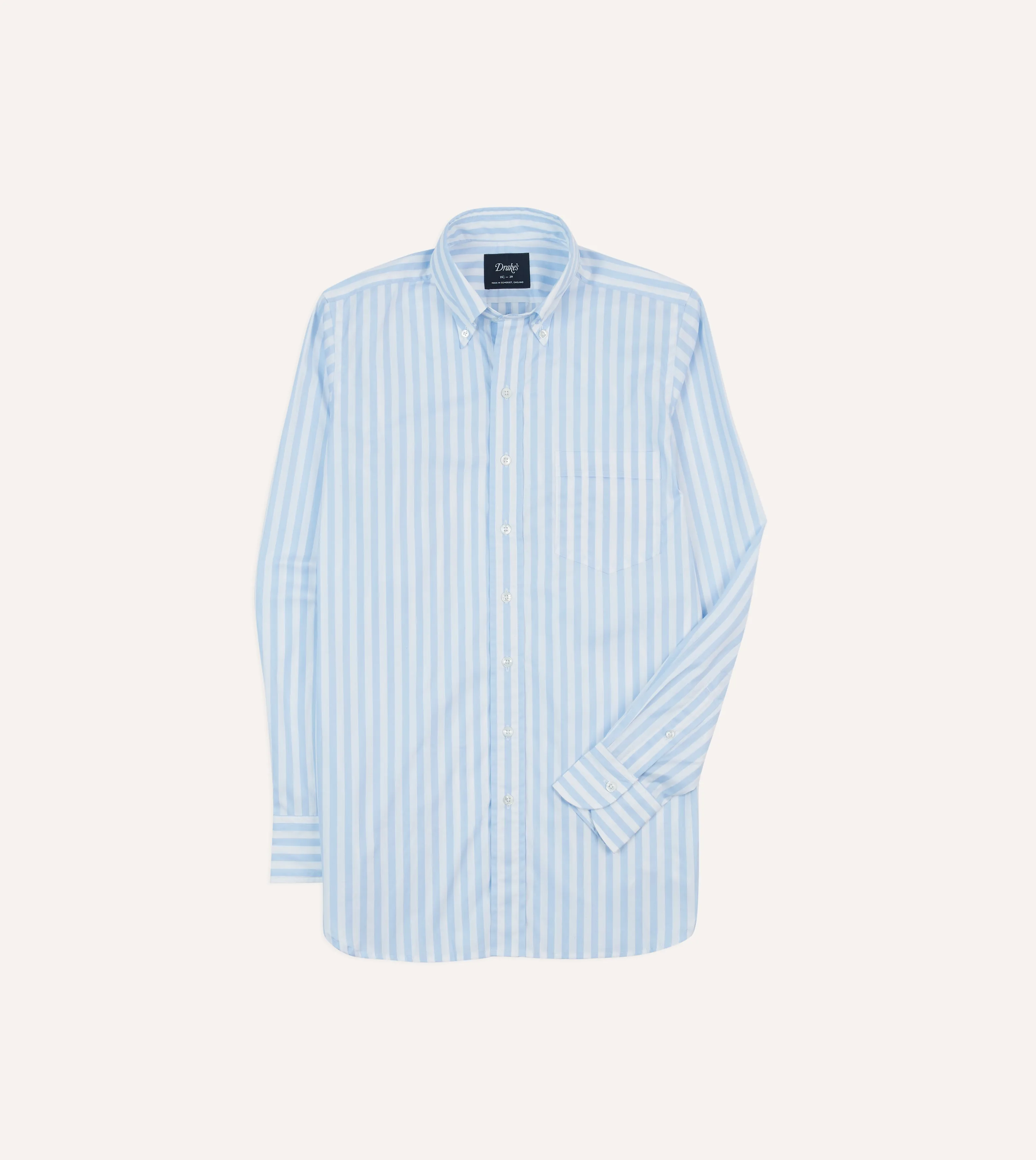 Blue Broad Stripe Cotton Poplin Button-Down Shirt