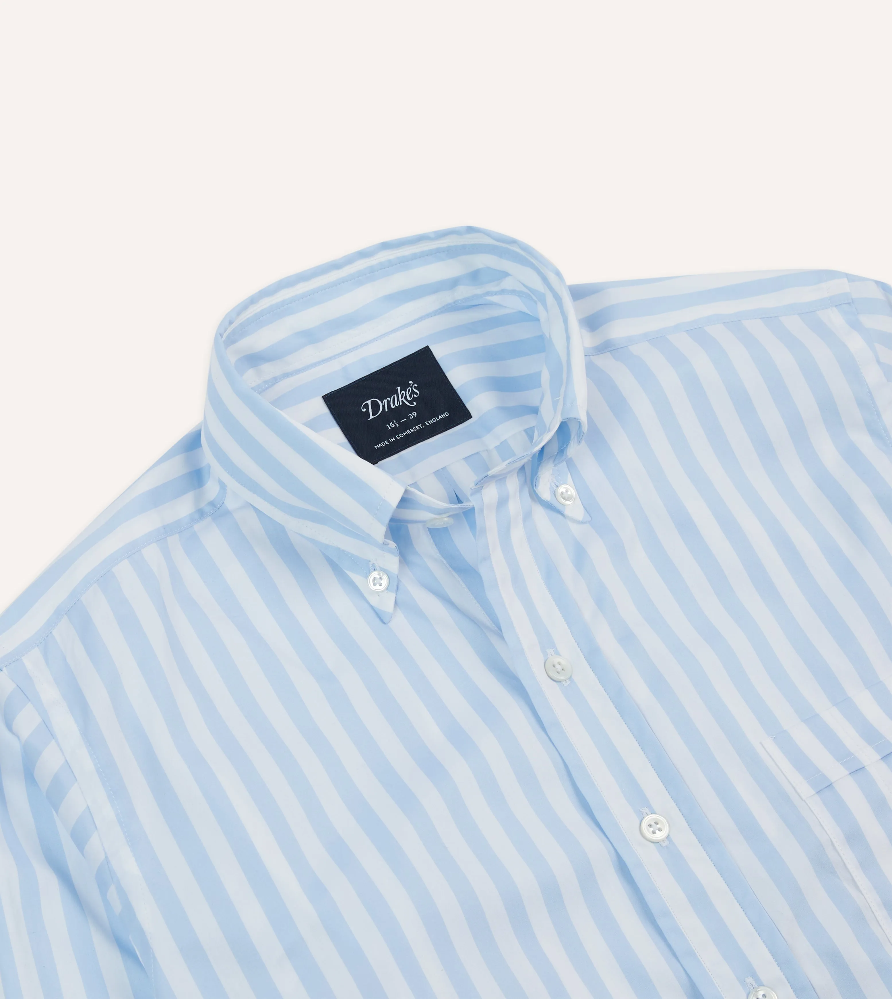 Blue Broad Stripe Cotton Poplin Button-Down Shirt