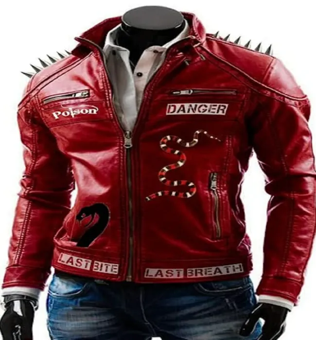 Blue Punk Danger Leather jacket for Men with Snake