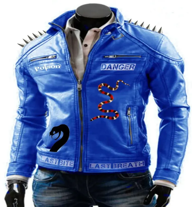 Blue Punk Danger Leather jacket for Men with Snake