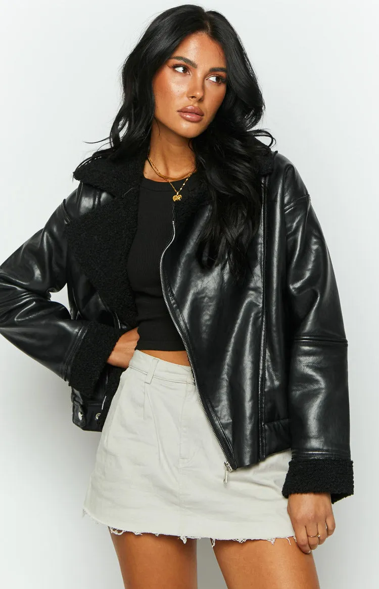 Caprani Black PU Shearling Jacket