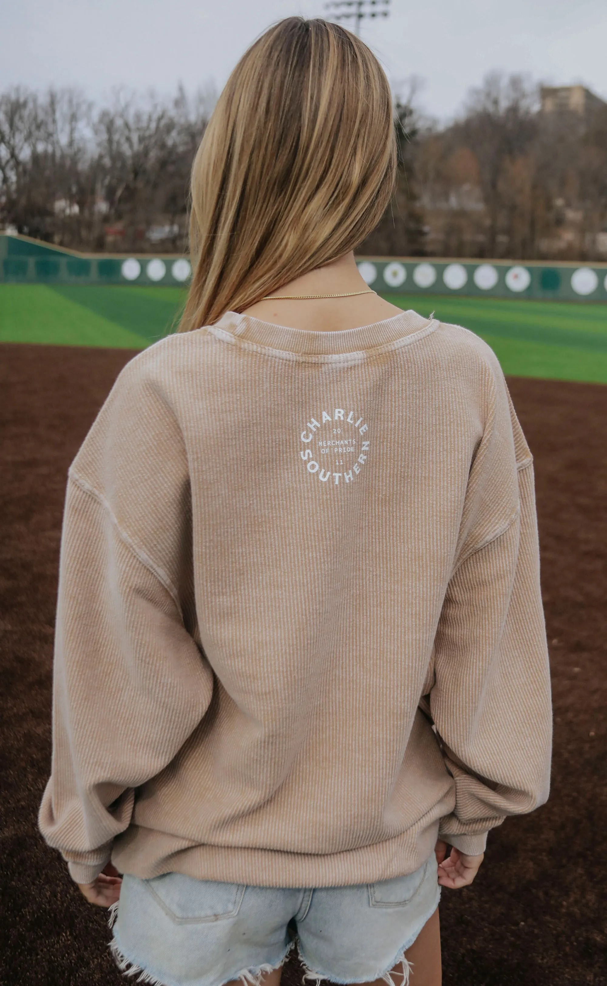 charlie southern: arkansas corded sweatshirt - latte