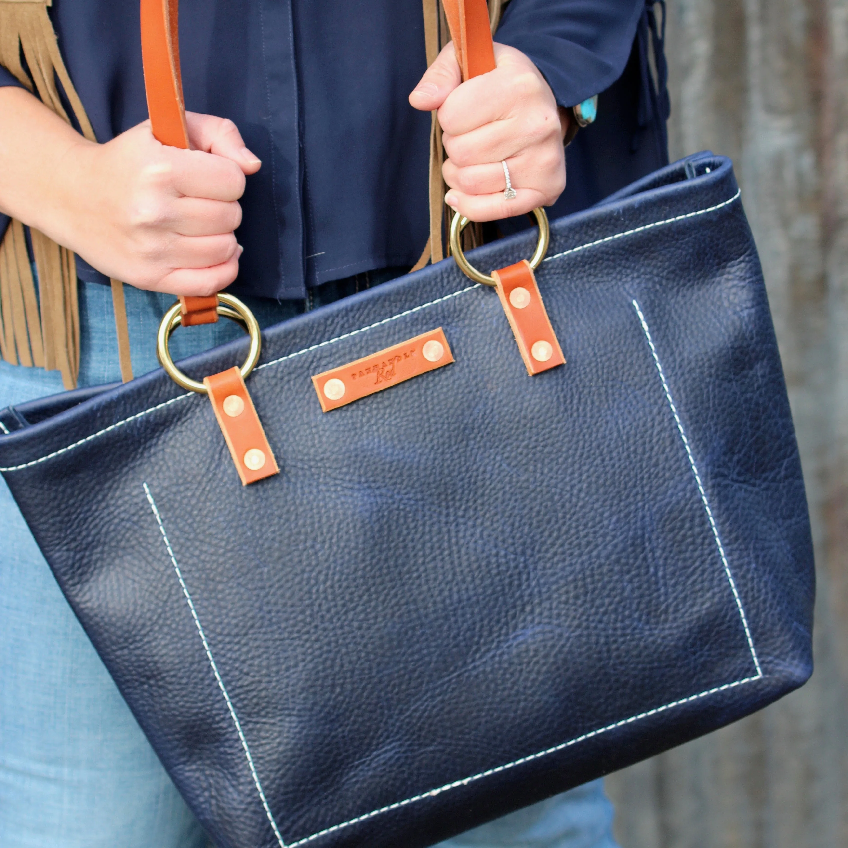 Coeur d 'Alene Blue Leather Tote Bag