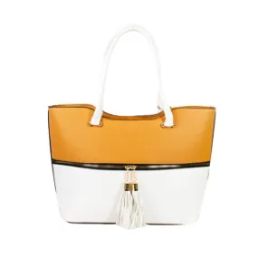 Color-block tassel tote - mustard