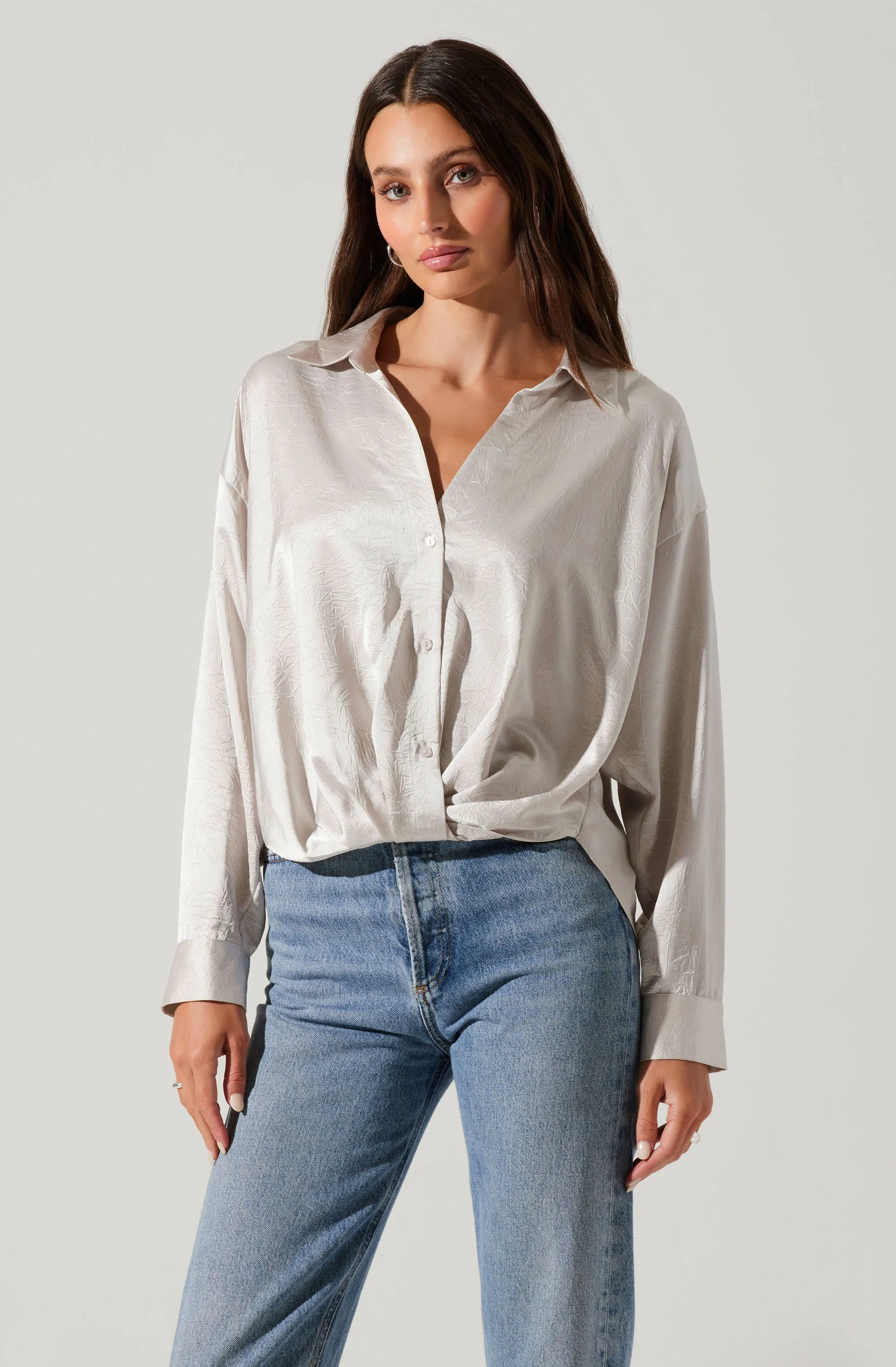 Corrine Satin Button Down Top