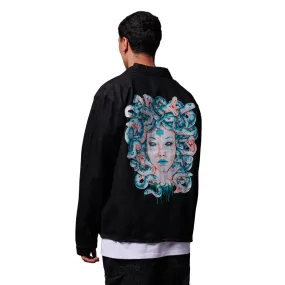 Dolly Noire unlined denim jacket with Mythos print jk726-jr-01 black