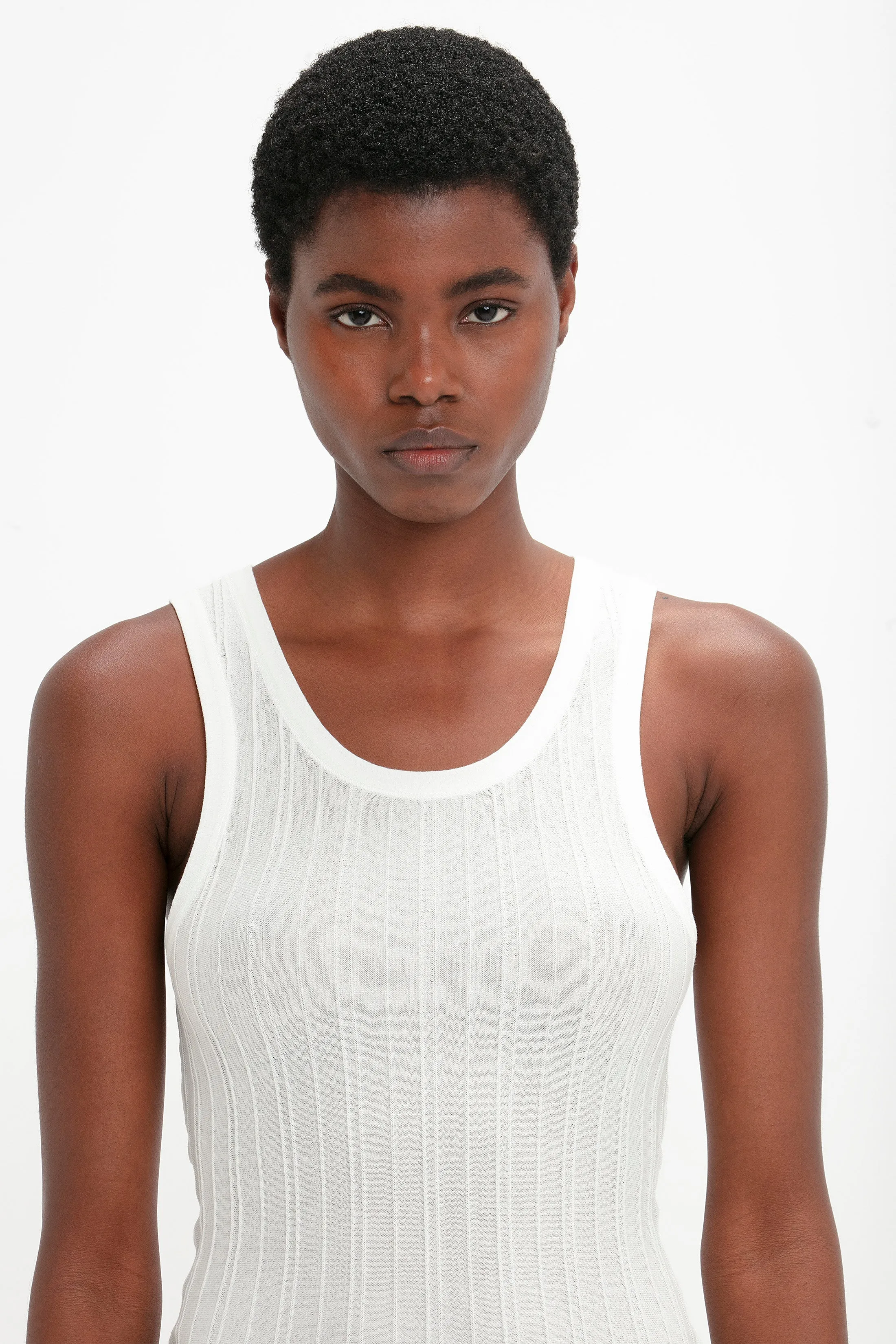 Fine Knit Vertical Stripe Tank In White