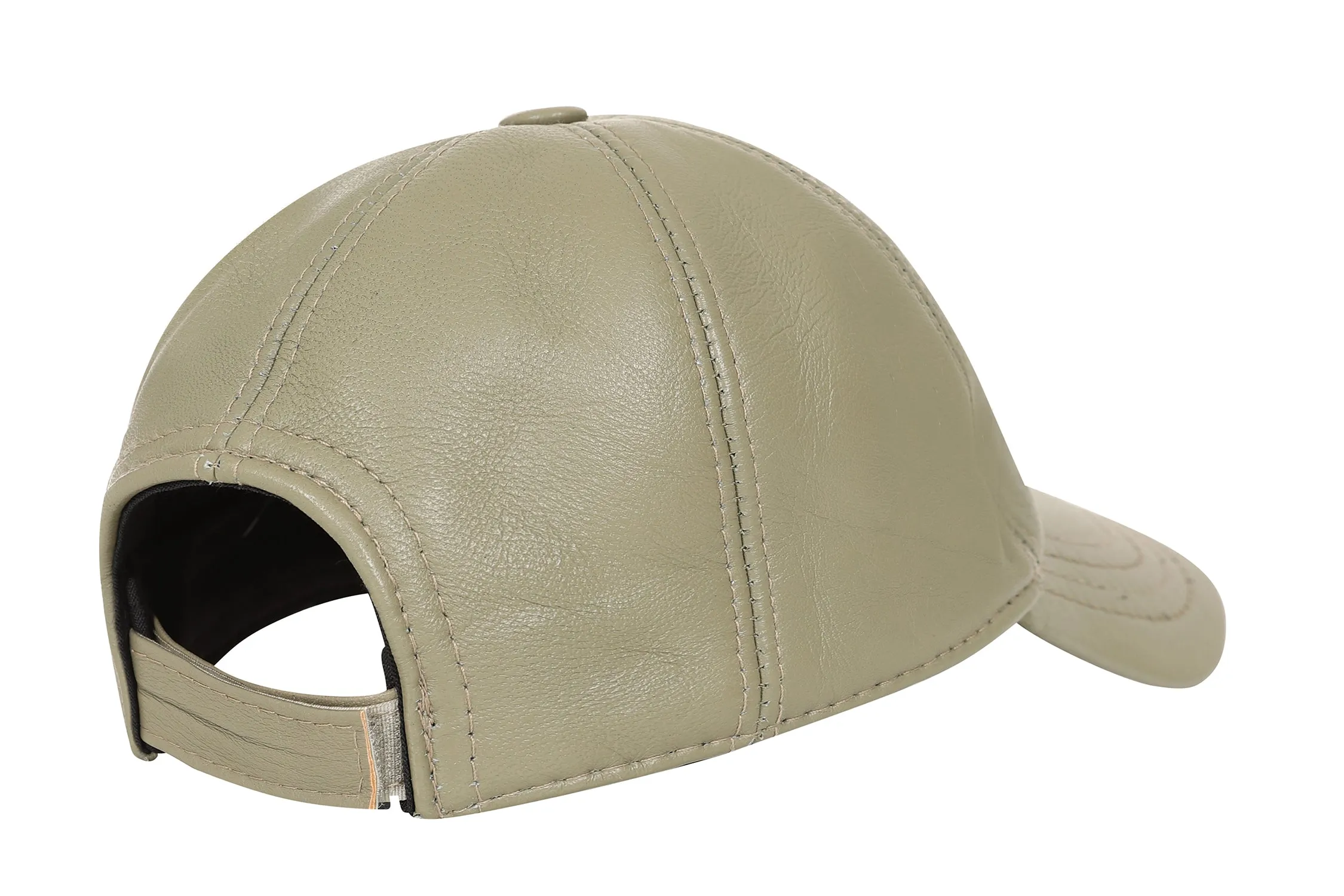 Genuine Olive Leather Baseball Cap - Curve Peak