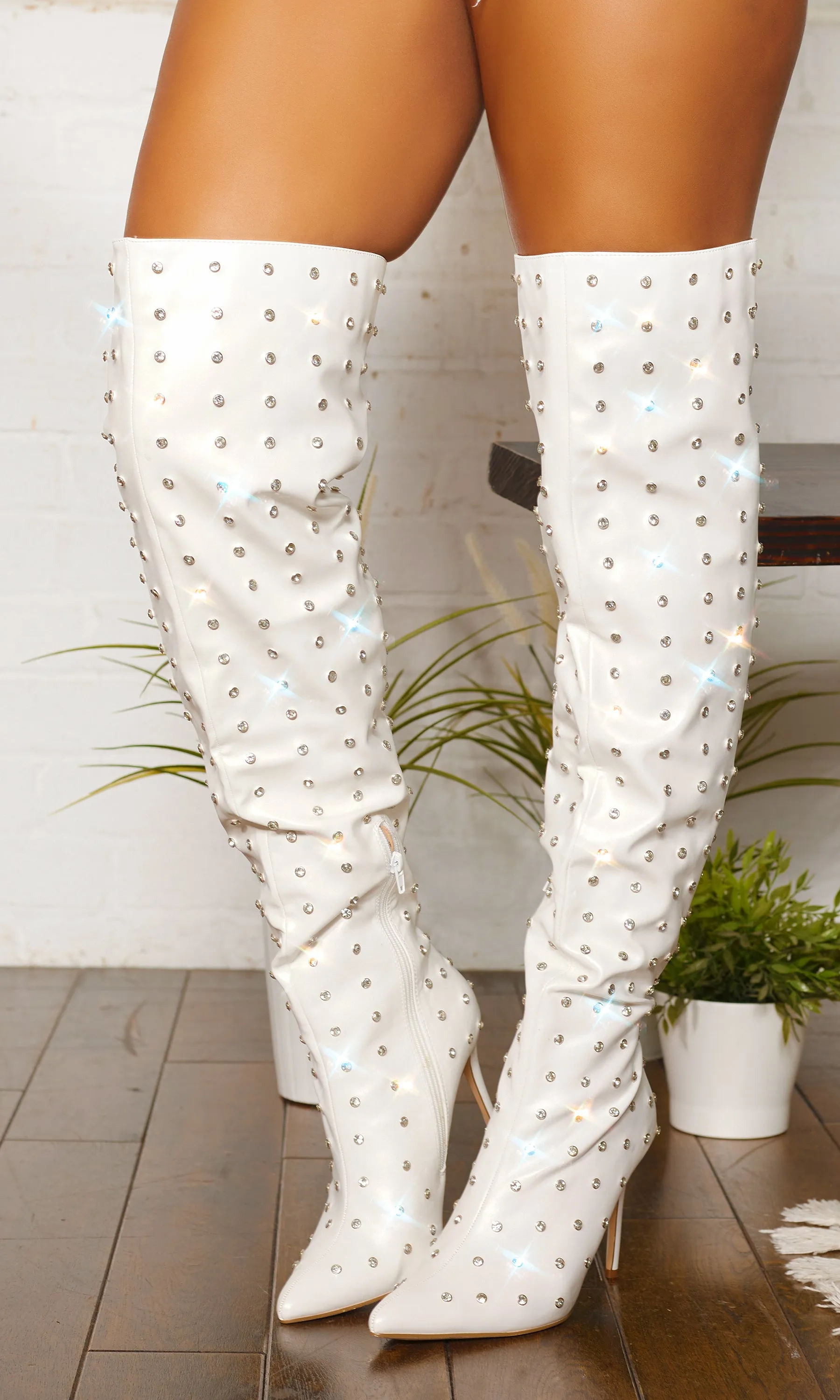 Girl's BFF | Studded Thigh High Boots - White  FINAL SALE