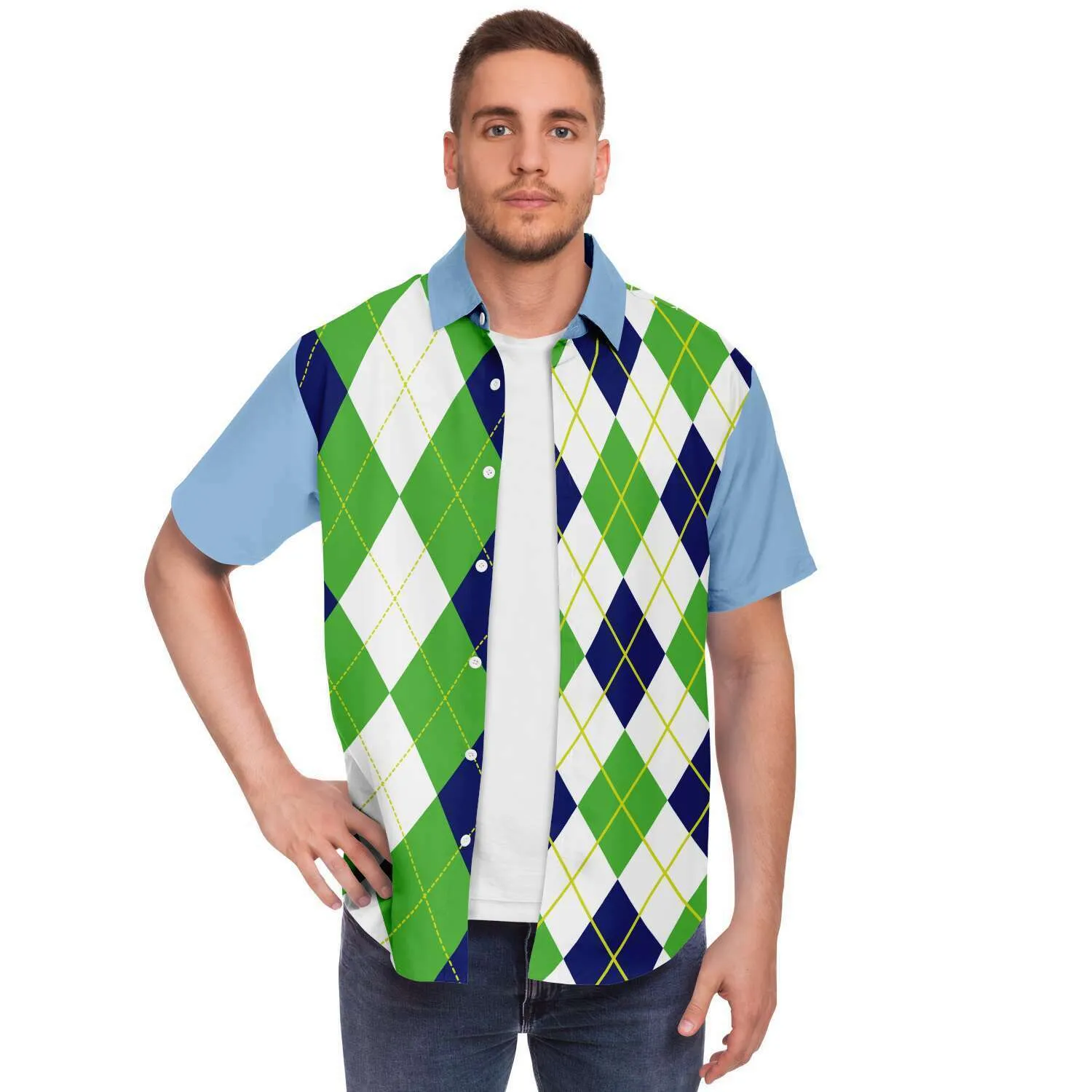 Green Par 4 Short Sleeve Button Down Shirt