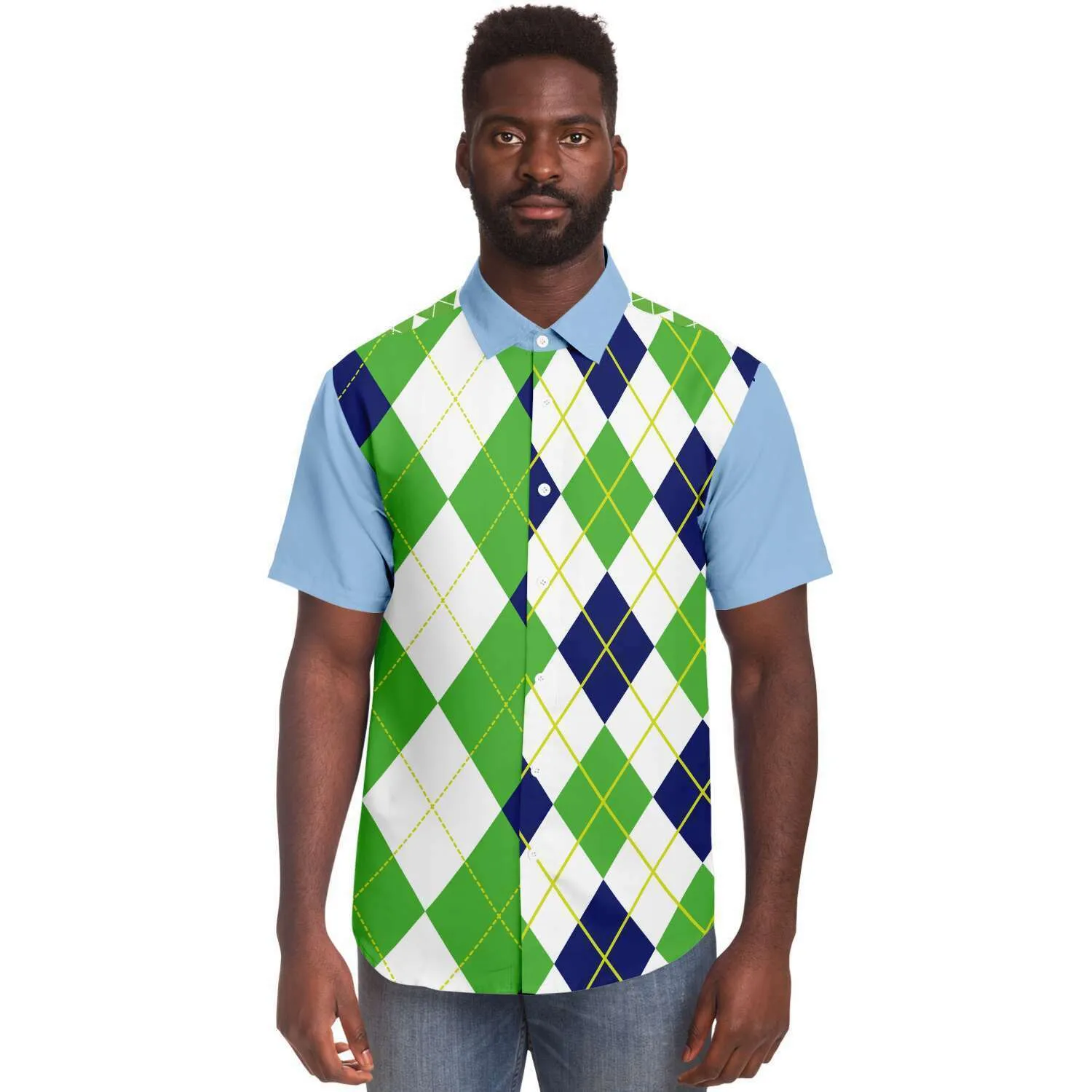 Green Par 4 Short Sleeve Button Down Shirt