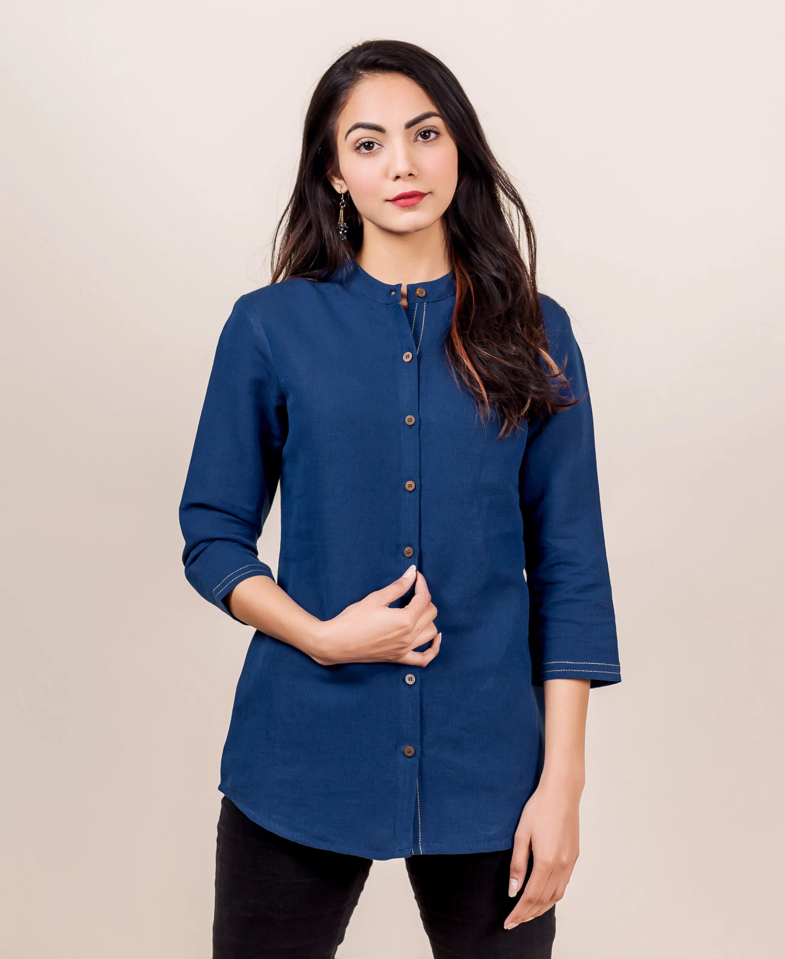 Indigo Linen Button down Shirt