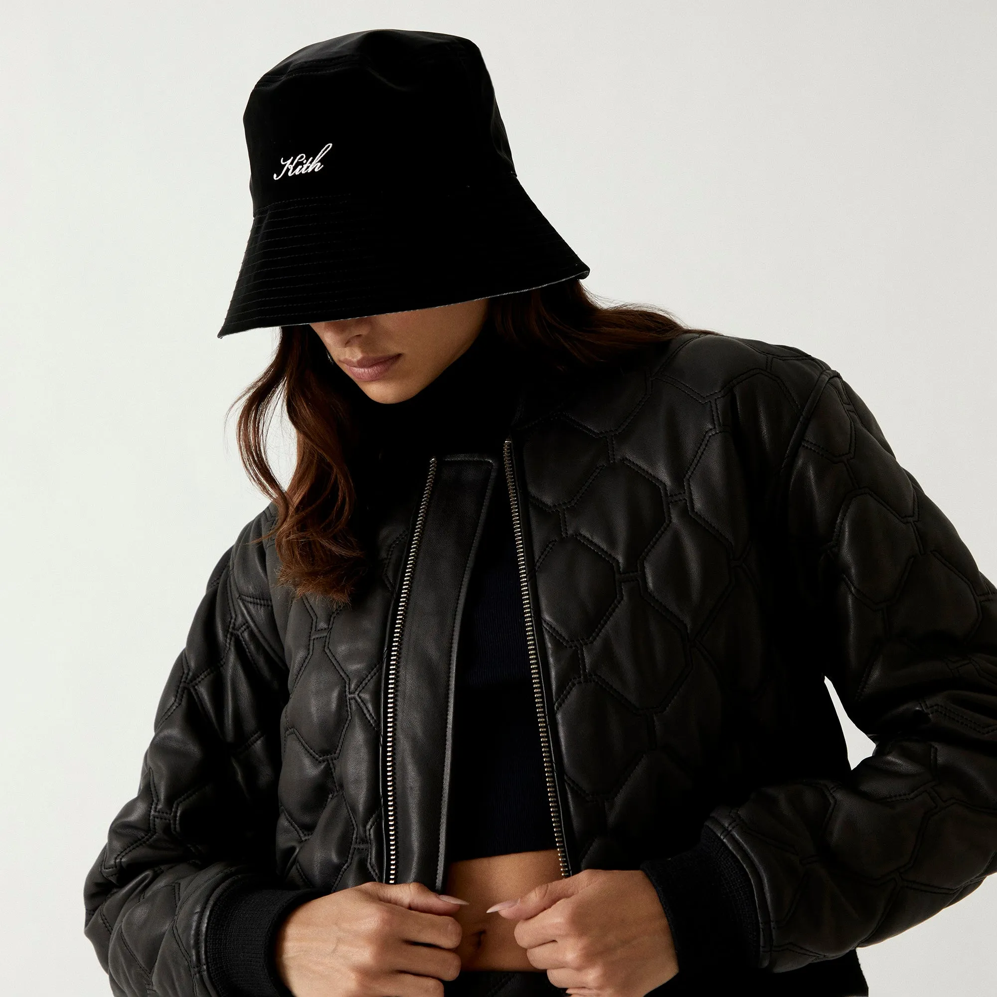 Kith Women Colton Quilted Logo Leather Bomber - Black