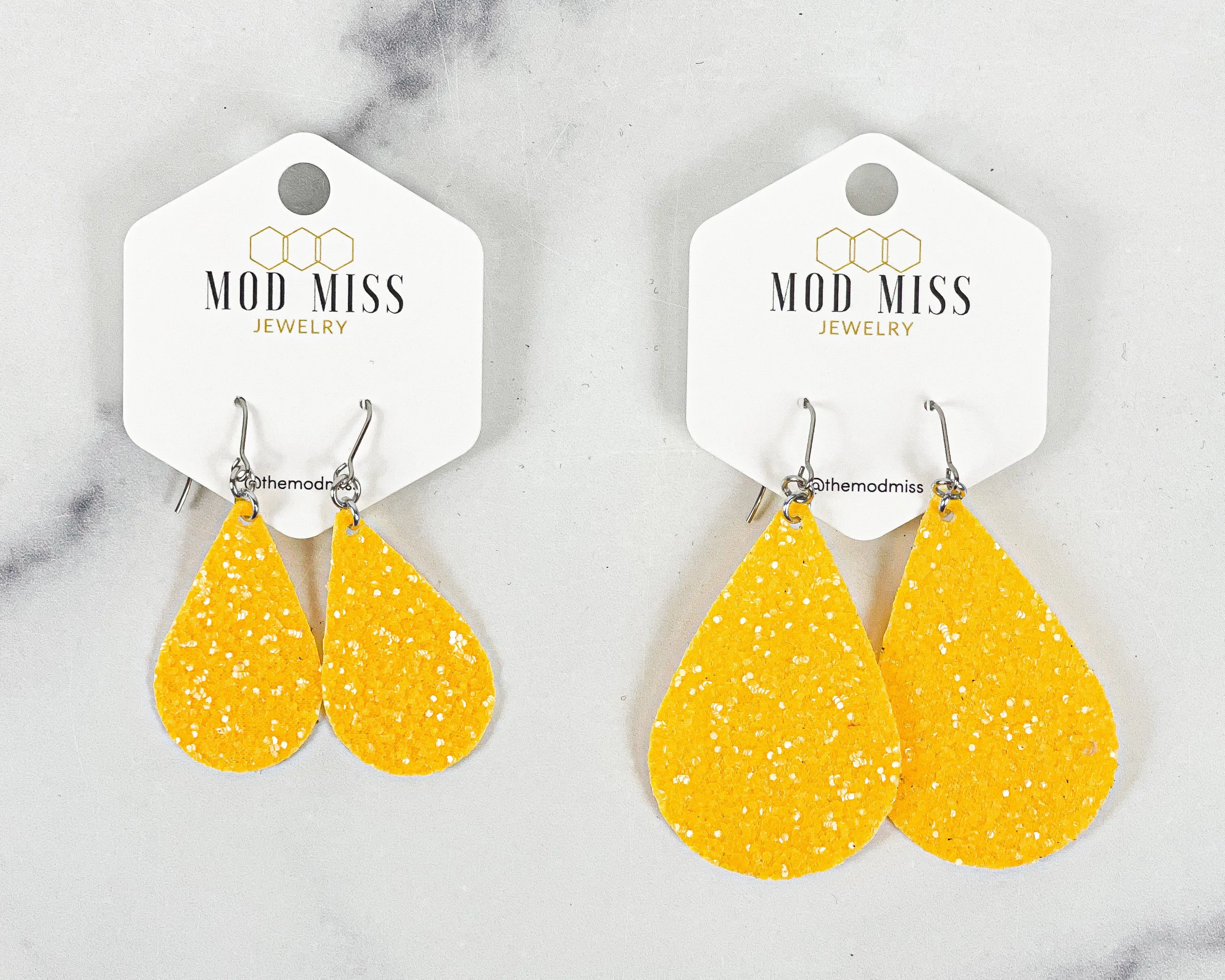 Leather Canvas Teardrop Earring Glitter Yellow