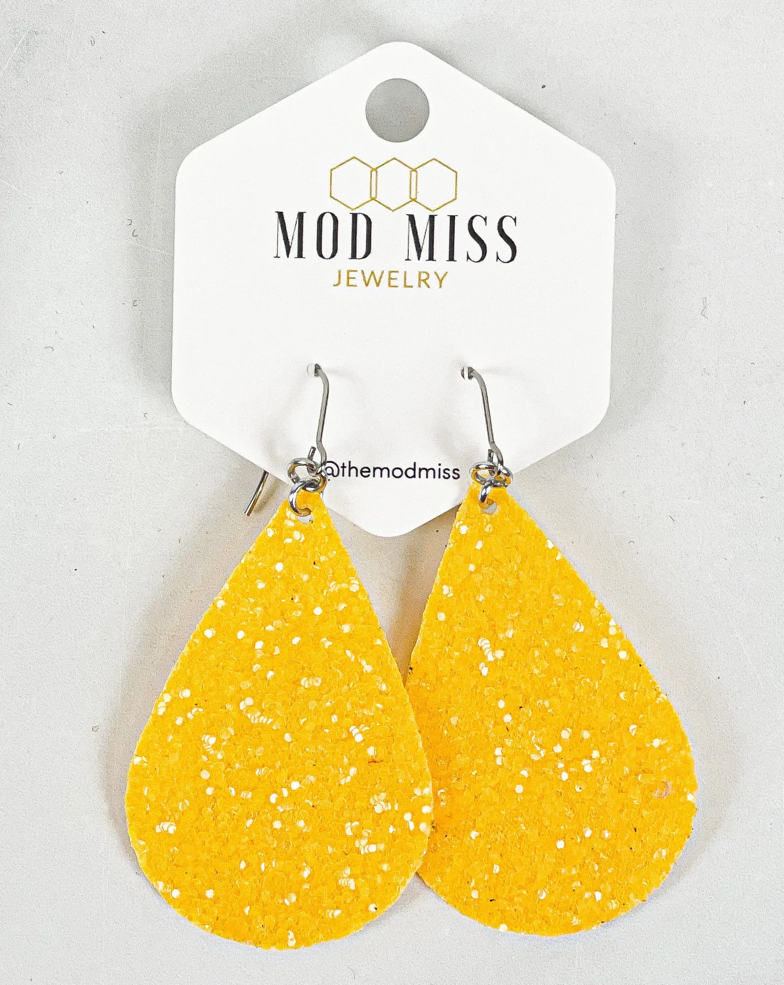 Leather Canvas Teardrop Earring Glitter Yellow