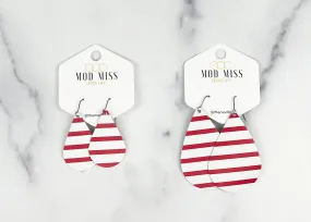 Leather Teardrop Earring Stripes Red & White (Thick Stripes)