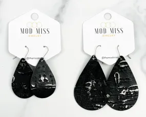 Leather Teardrop Earring Wildwood Black