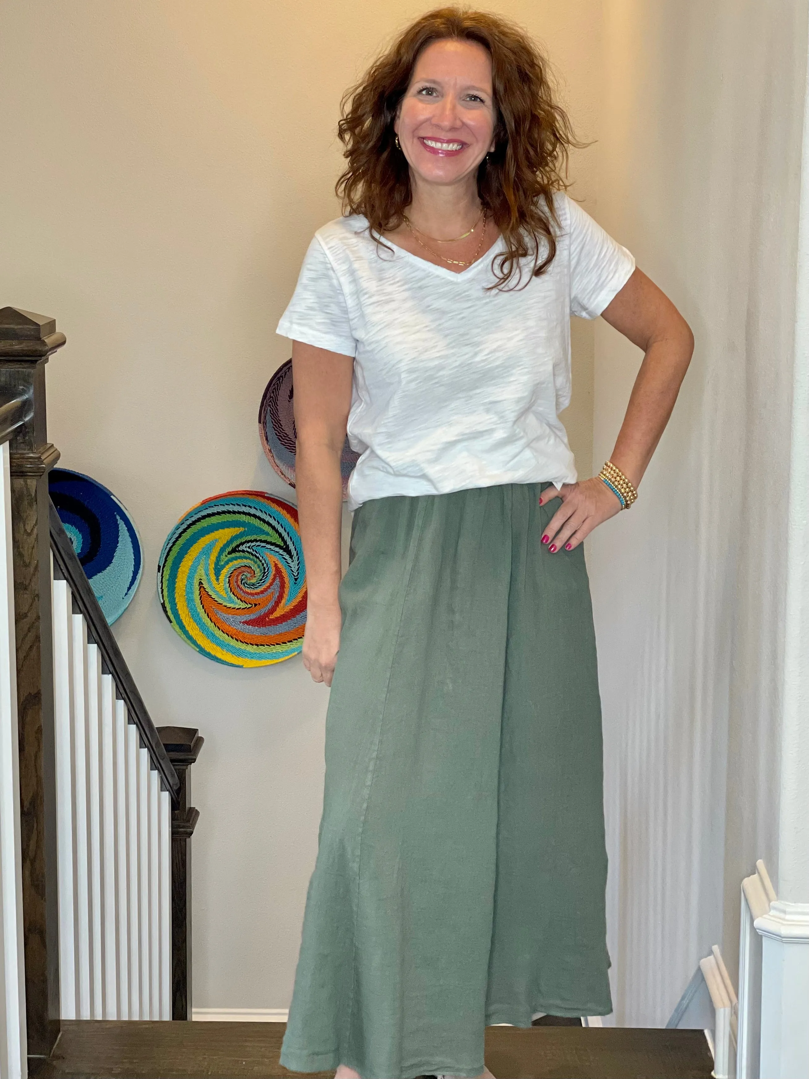 Linen Maxi Skirt in Khaki