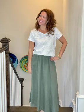 Linen Maxi Skirt in Khaki