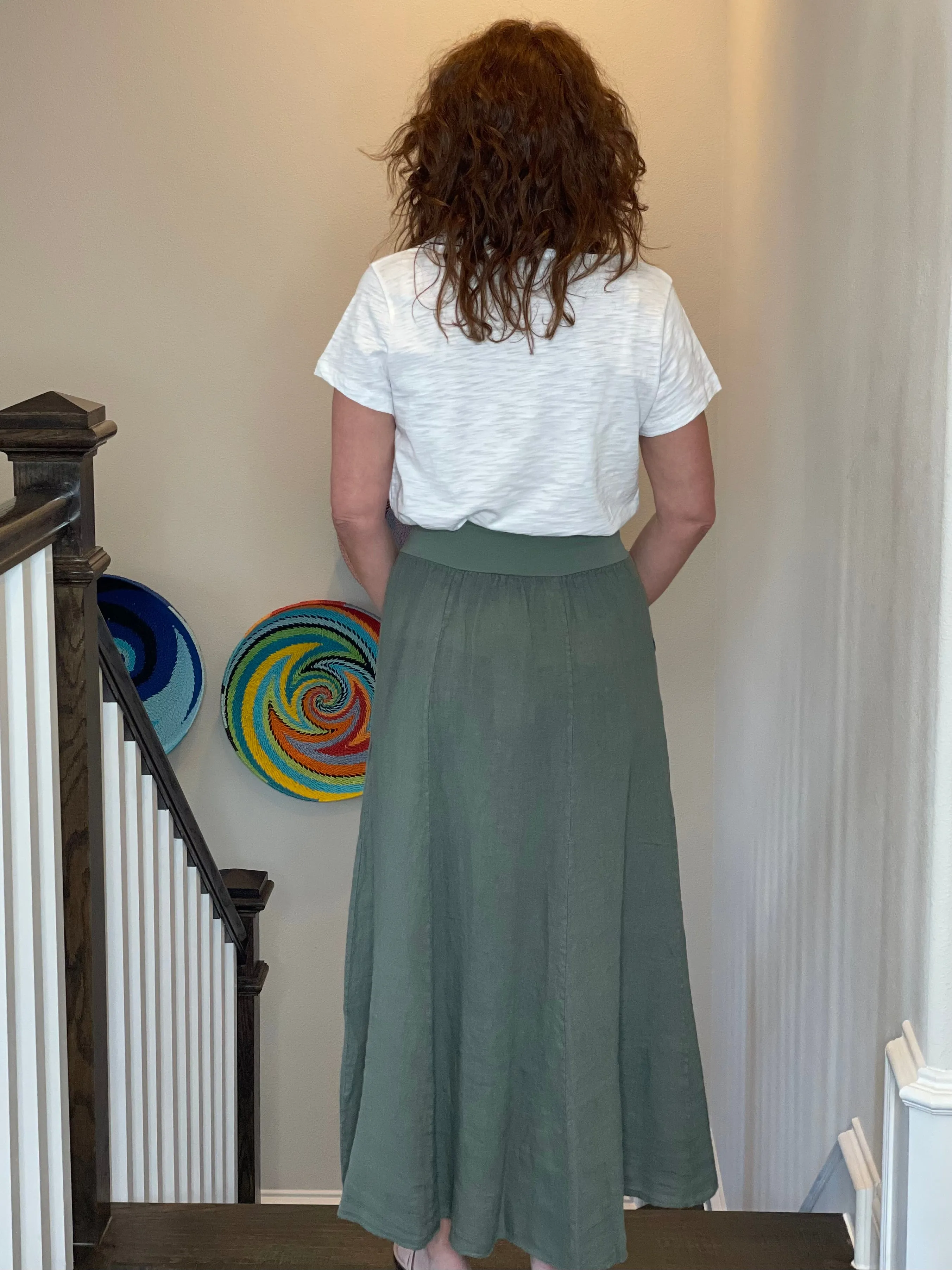 Linen Maxi Skirt in Khaki