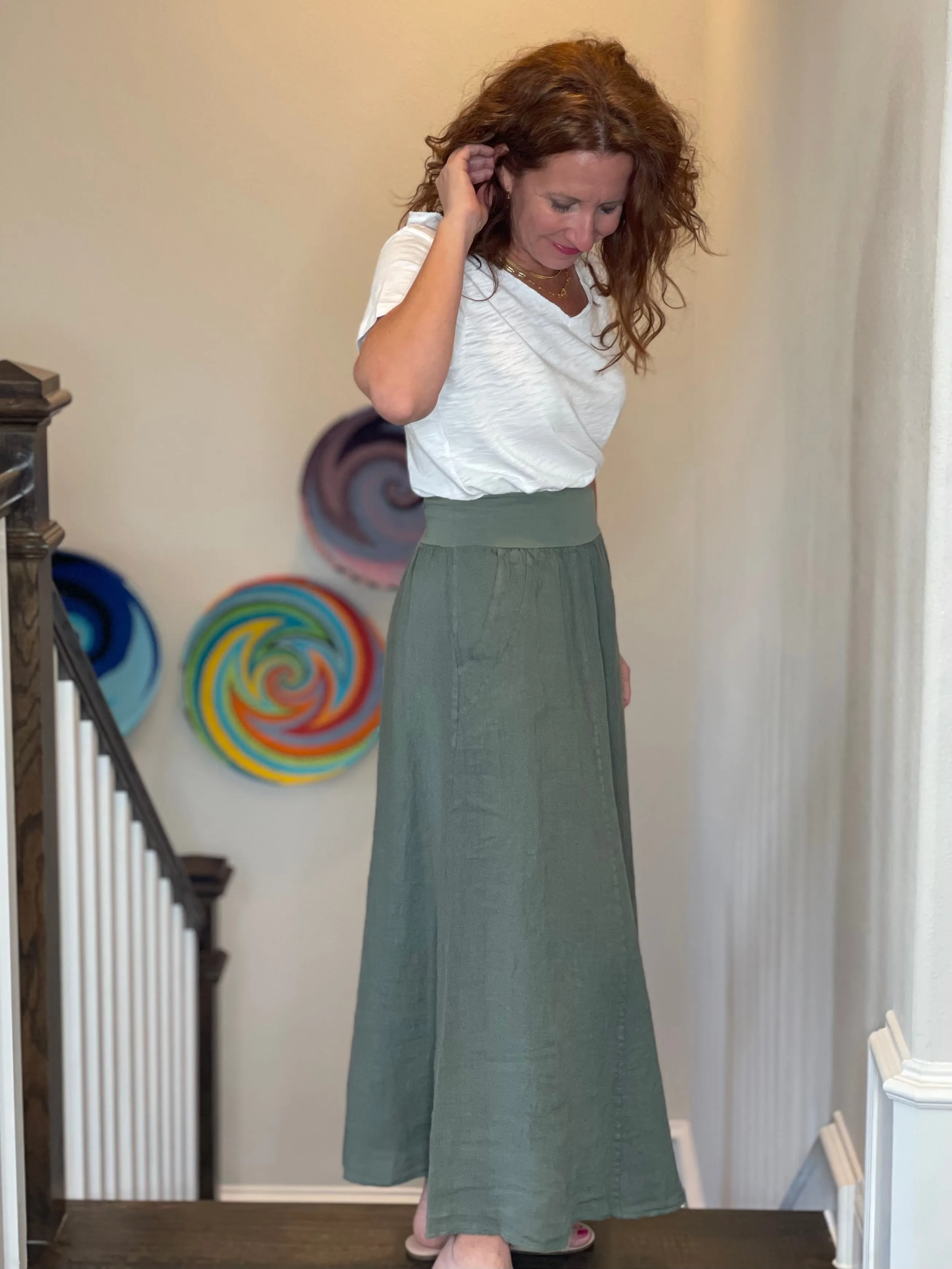 Linen Maxi Skirt in Khaki