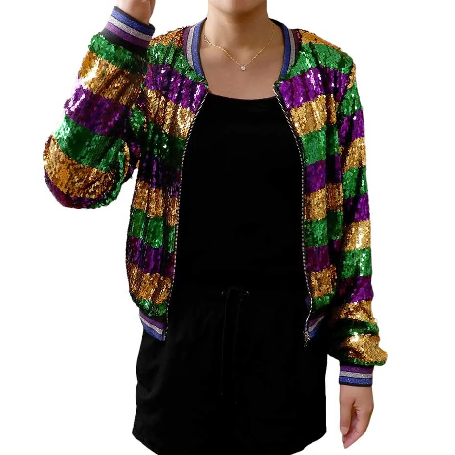 Mardi Gras Sequin Zipper Jacket