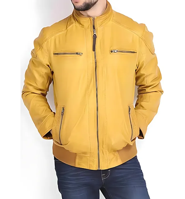 Men Yellow Quilted Shoulder Jacket