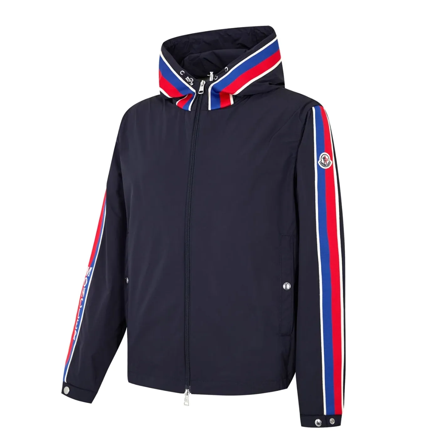 MONCLER RUKBAT LOGO-JACQUARD HOODED WINDBREAKER NAVY BLUE