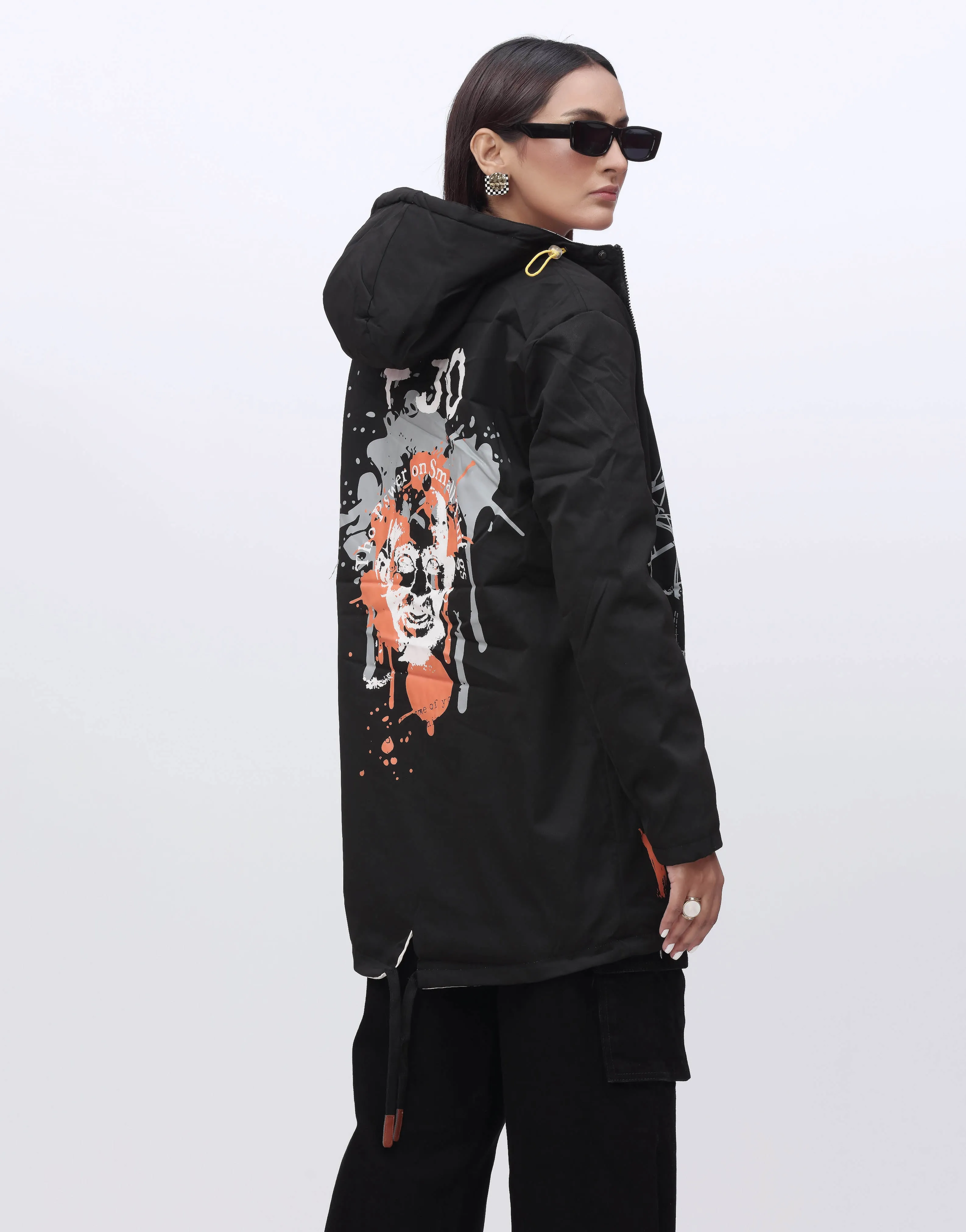 Parachute Hoodie Fleece Jacket Printed Black