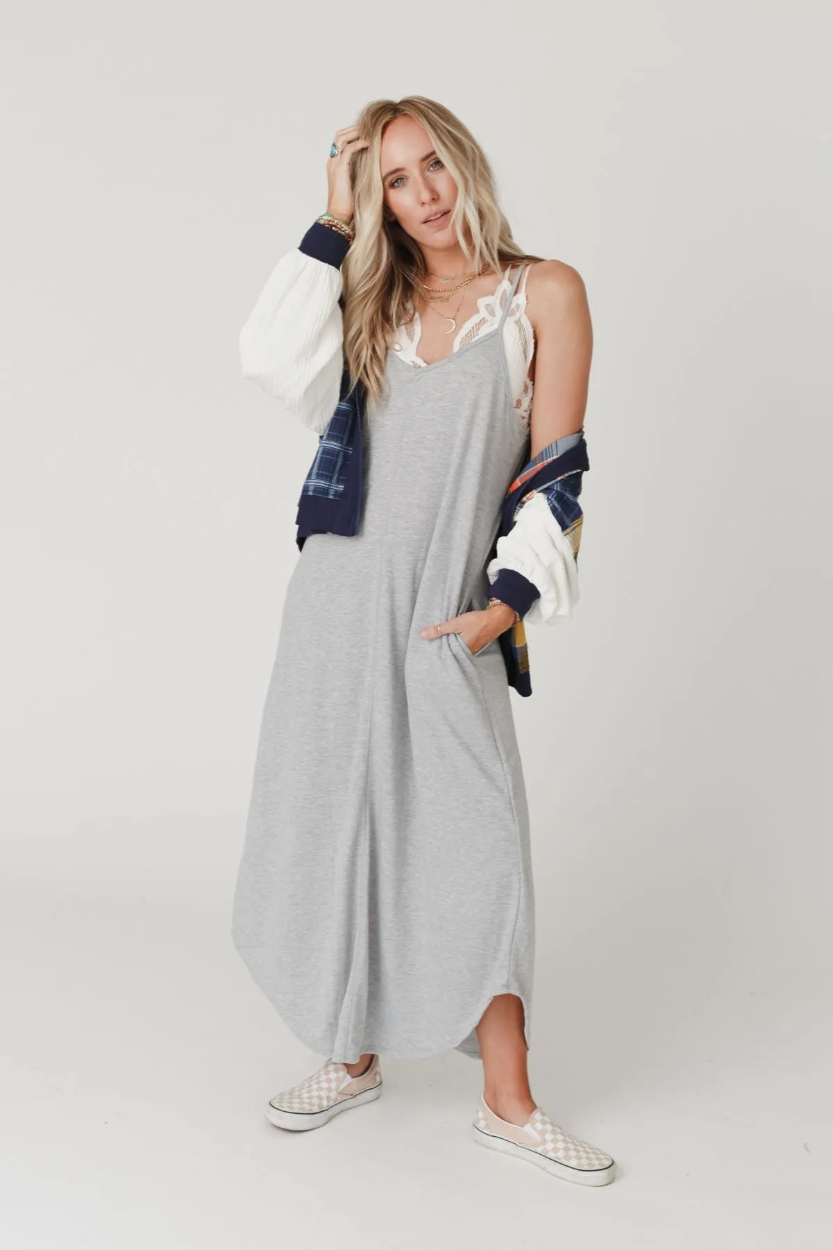 Perfect Round Hem Bralette Maxi Dress - Heather Gray