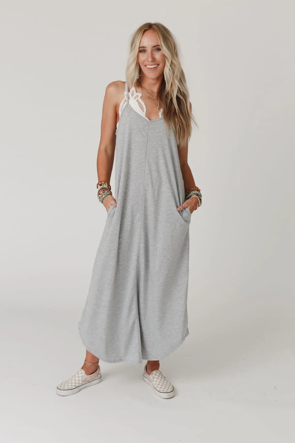 Perfect Round Hem Bralette Maxi Dress - Heather Gray