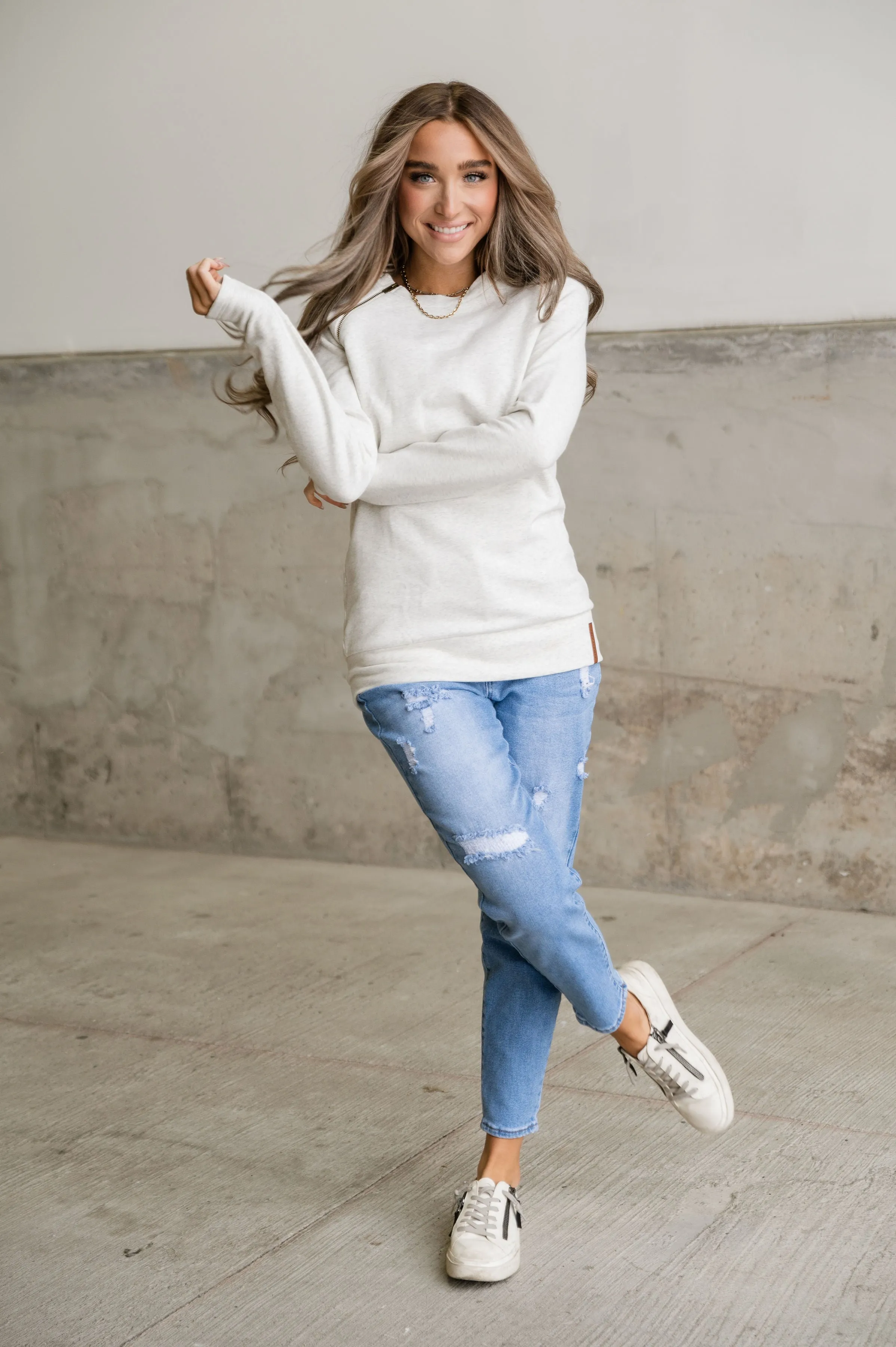 Pullover Sweatshirt - Oatmeal SideZip