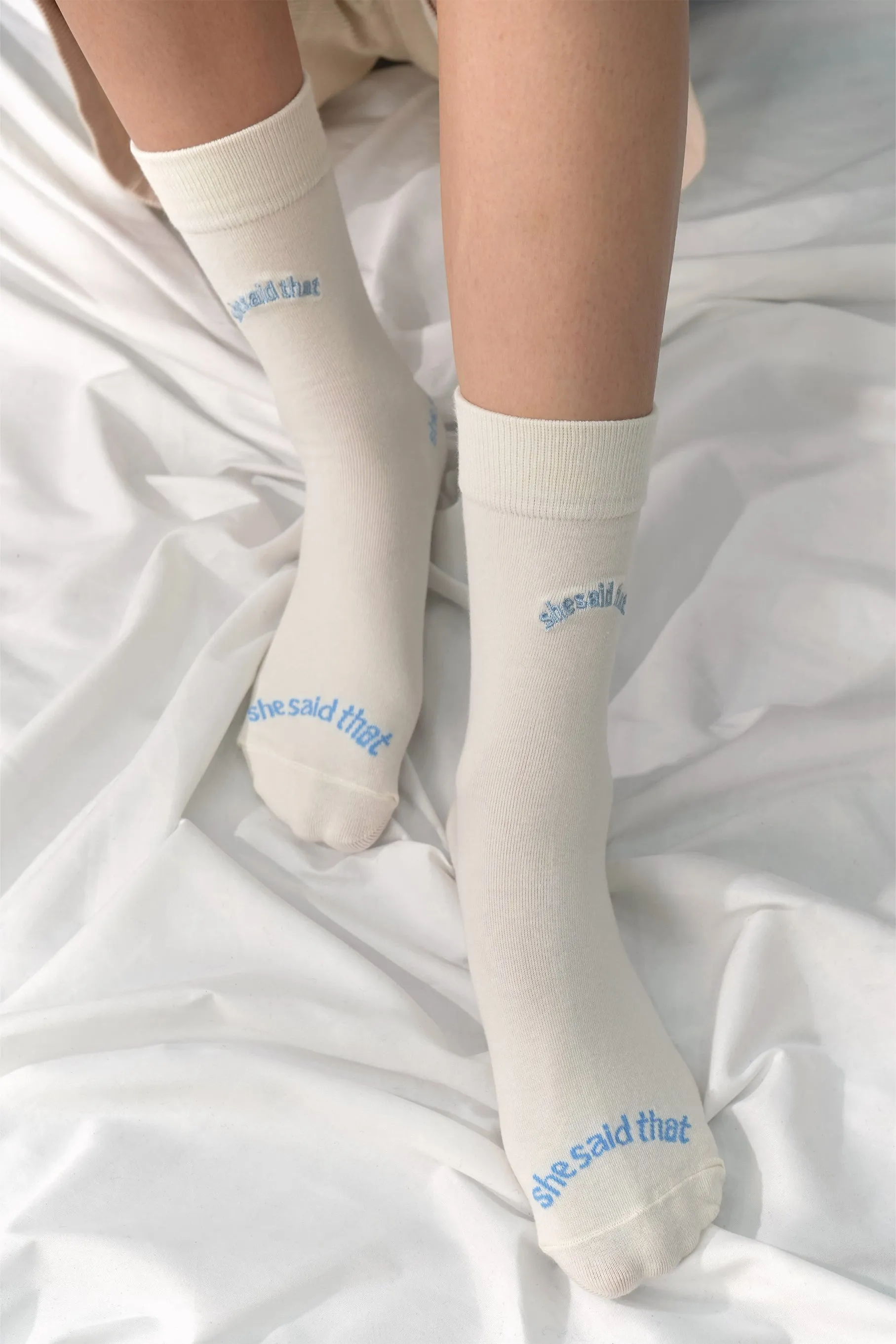 "She Said That" Cotton Socks, Light Blue