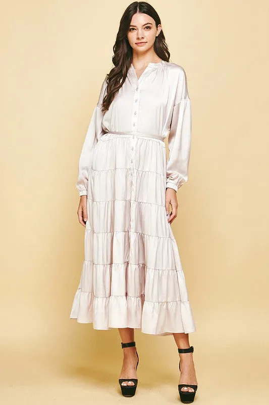 Rachel Button Down Dress in Oyster