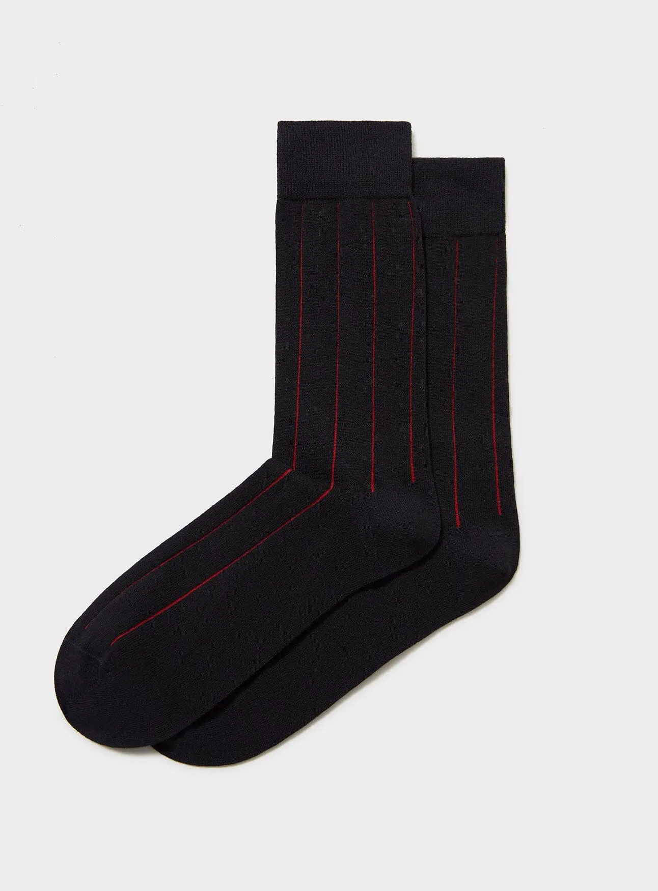 Recycled Cotton Pin Stripe Black/Red Socks