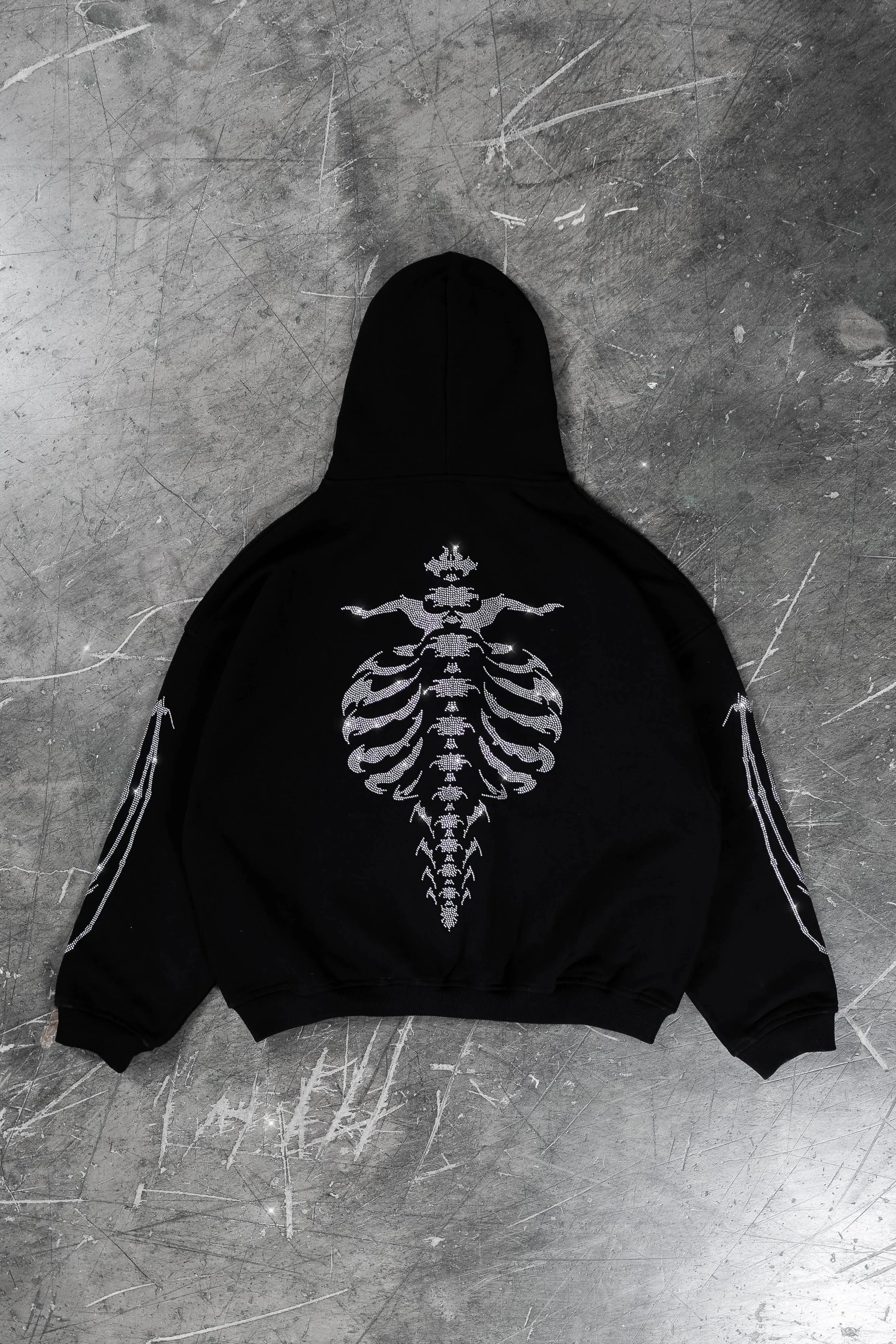 RIBCAGE RHINESTONE BLACK FRONTZIP