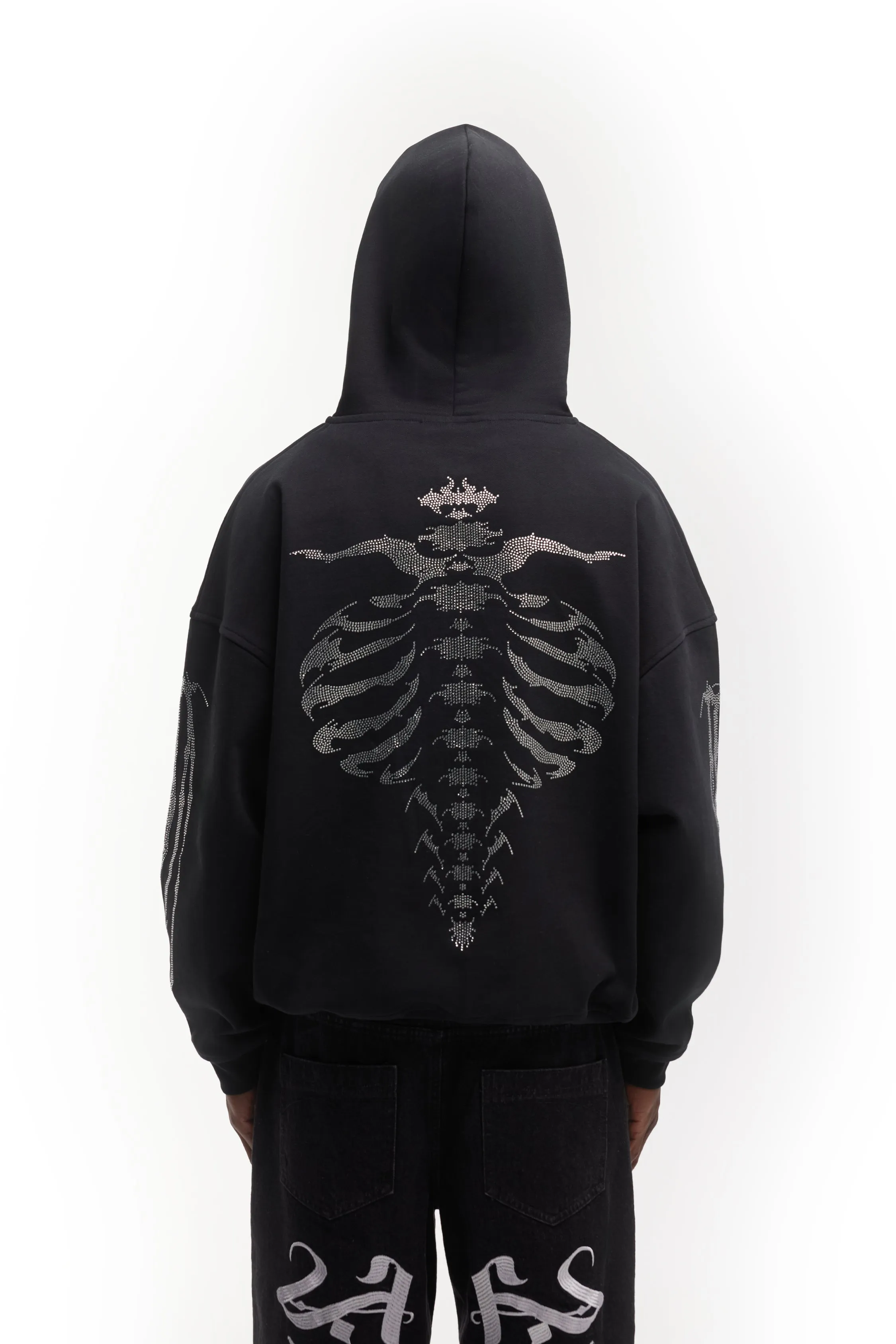 RIBCAGE RHINESTONE BLACK FRONTZIP