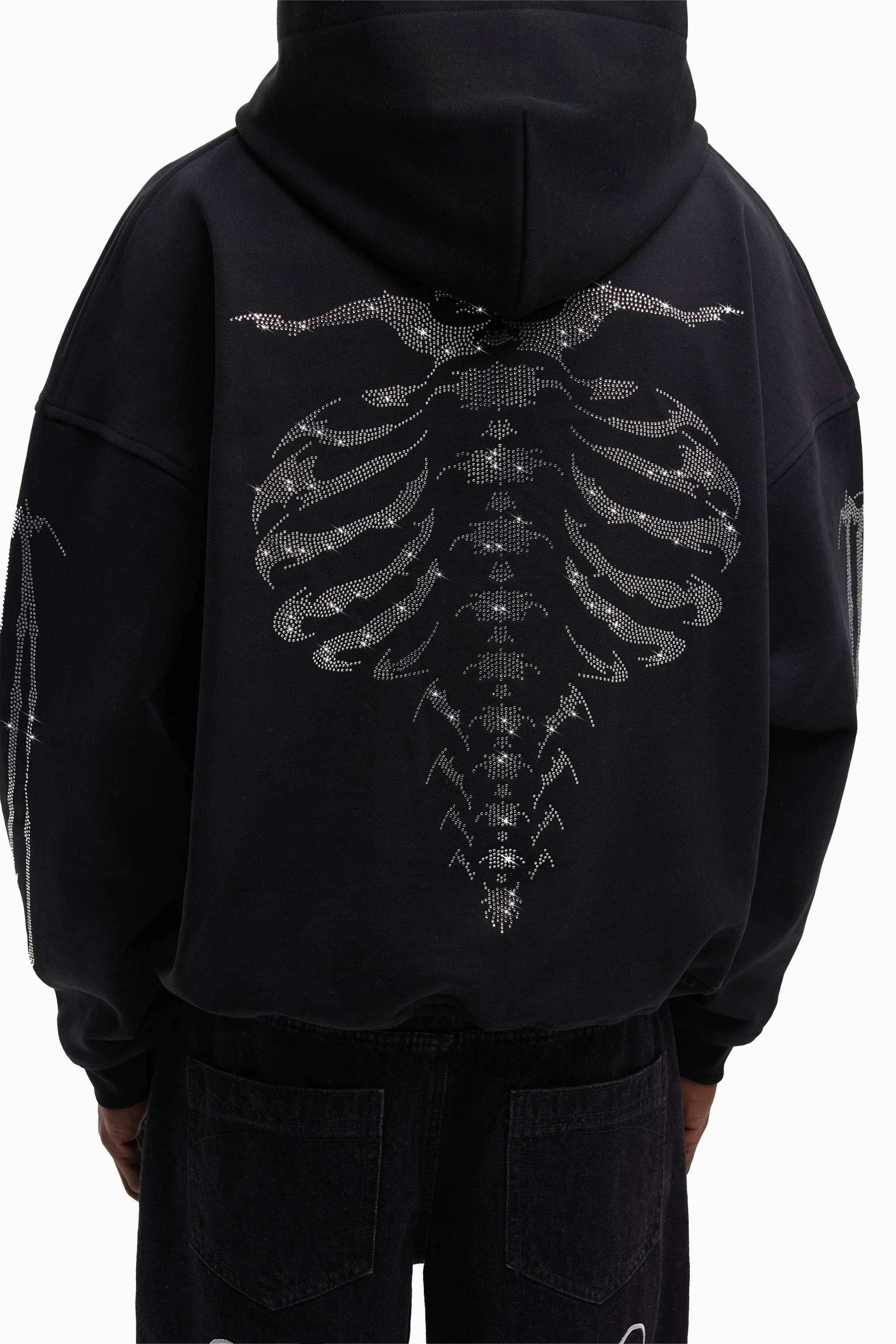 RIBCAGE RHINESTONE BLACK FRONTZIP