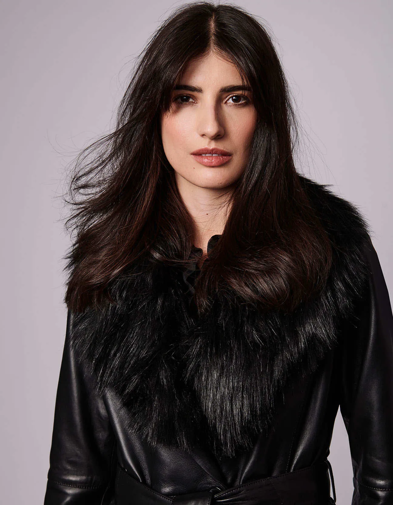 RSVP Leather Faux Fur Long Coat