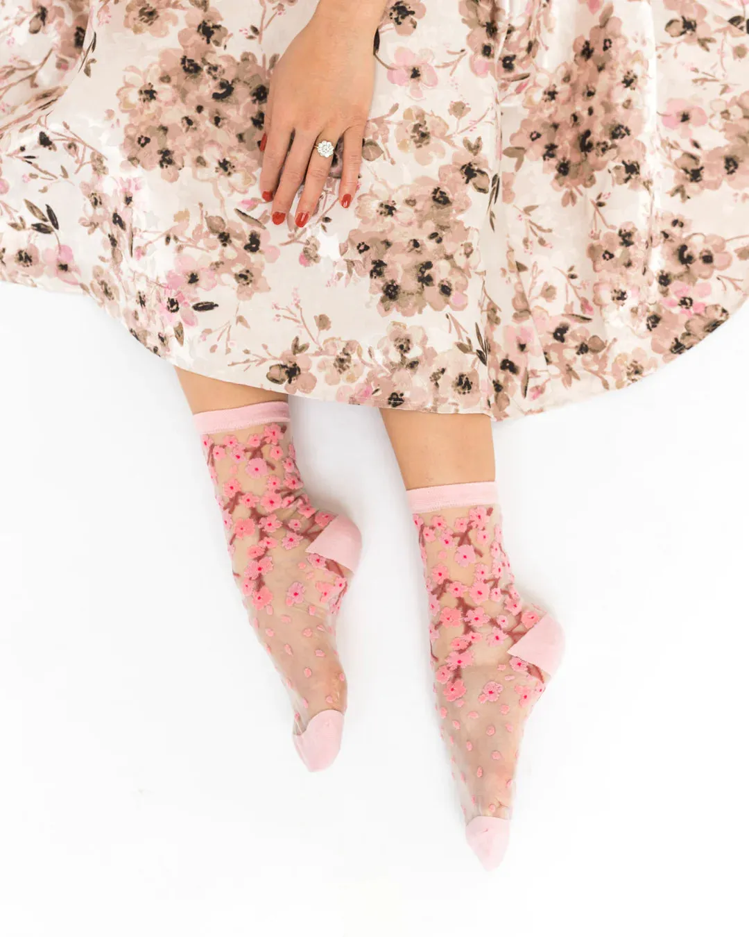 Sock Candy Cherry Blossom Sheer Crew Sock