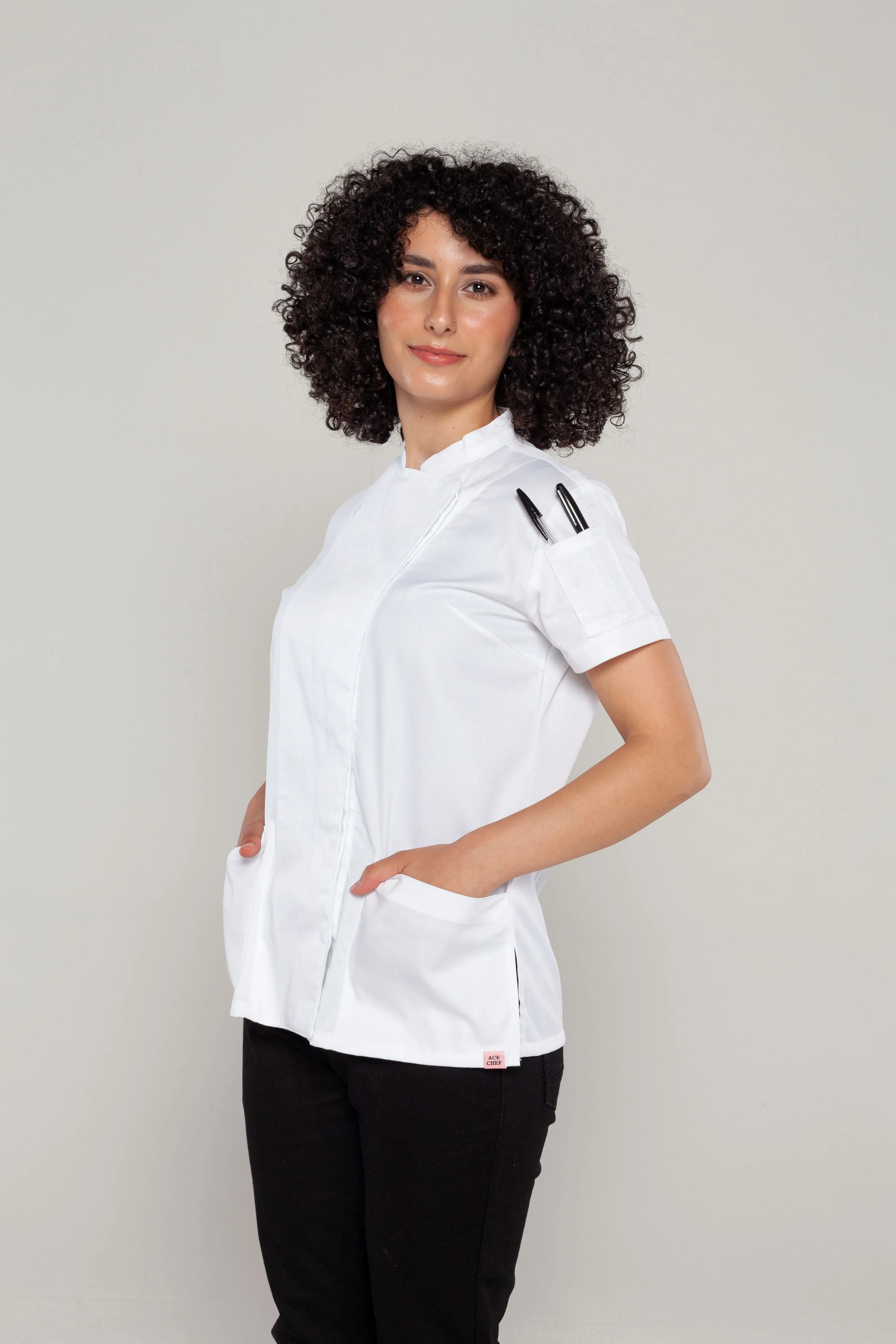 Sophia short sleeves white women's chef jacket