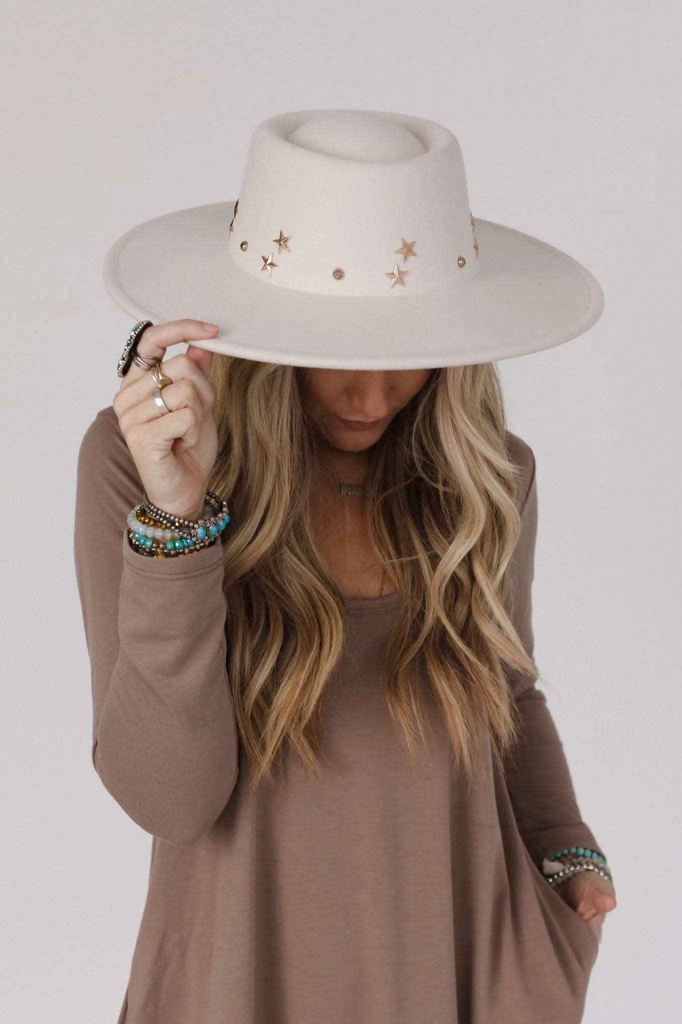 Starling Studded Fedora Hat - Ivory