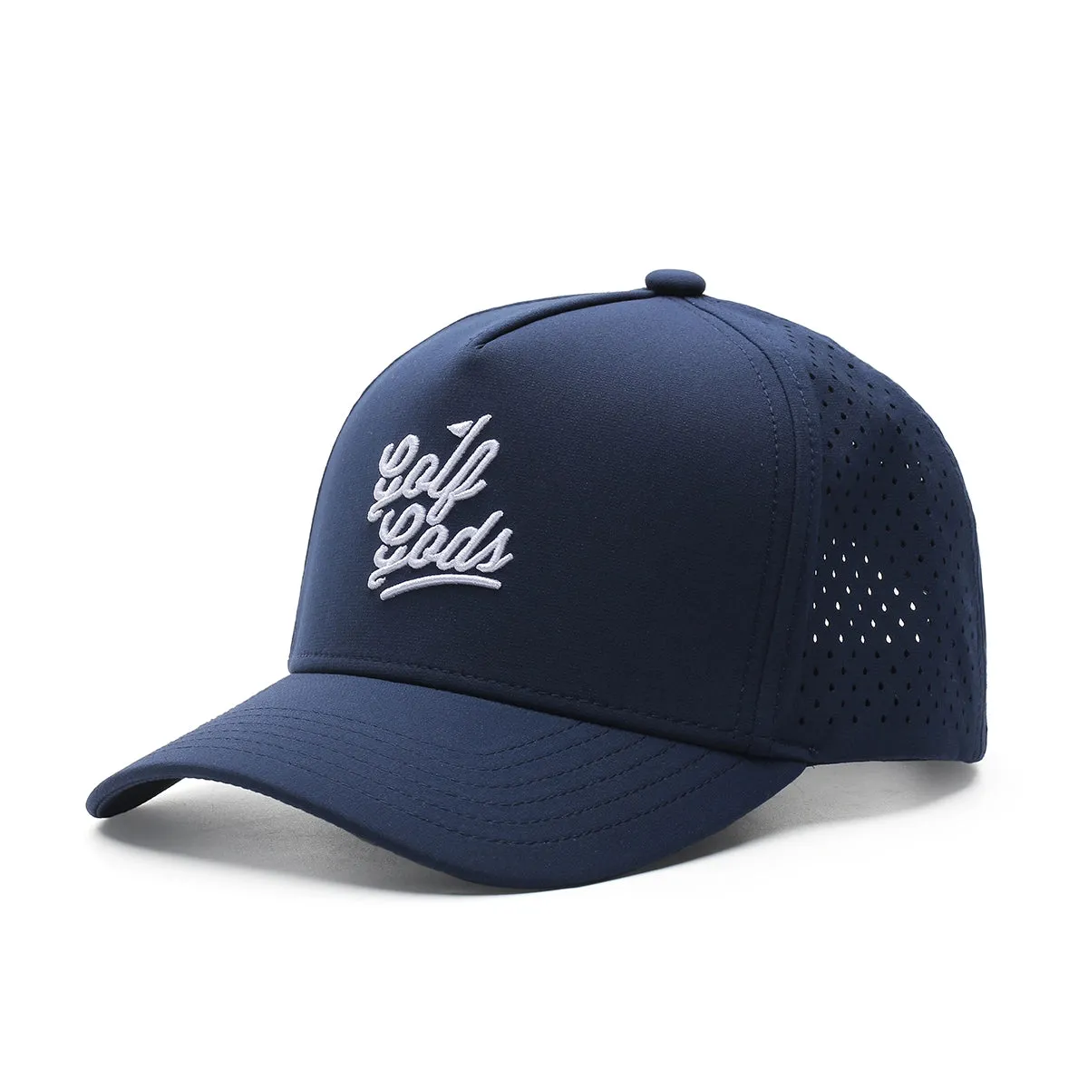 TOUR PRO Golf Gods Script Golf Hat in Navy Blue with Curved Brim