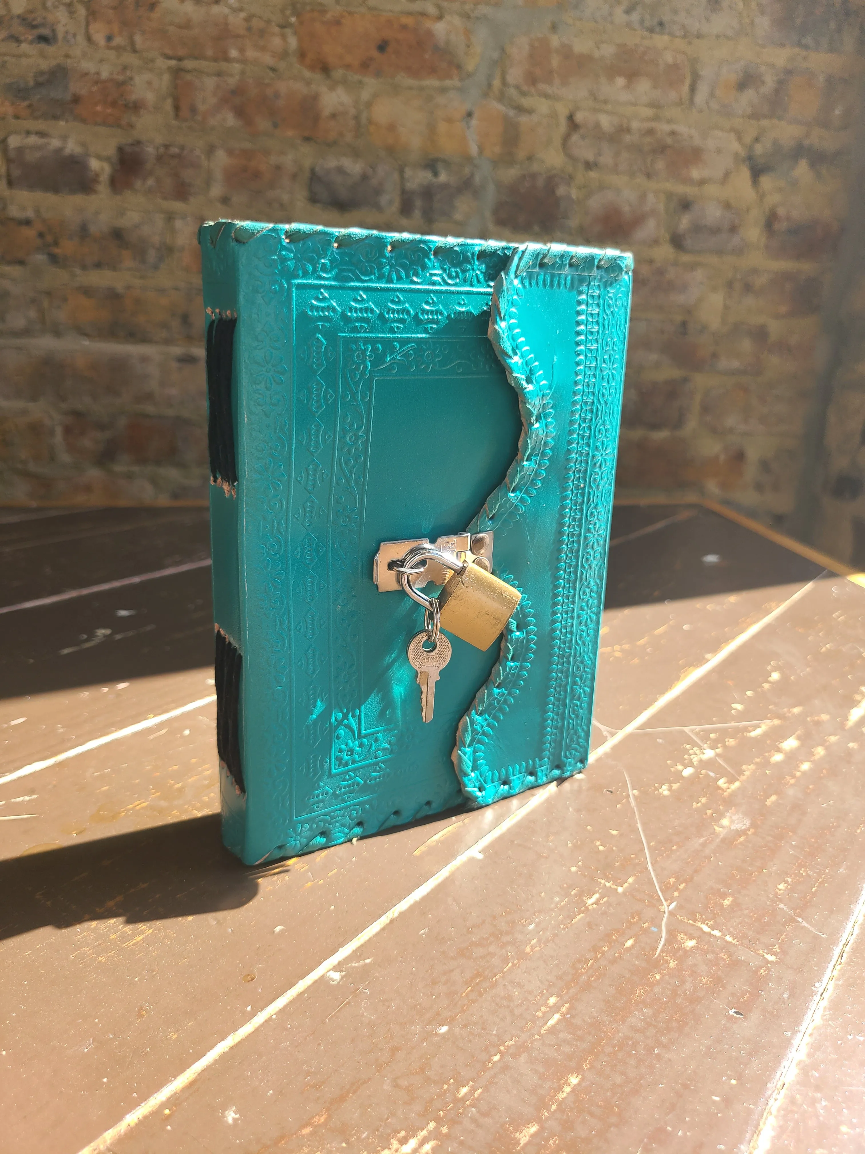 Turquoise Antique Leather Lock Journal