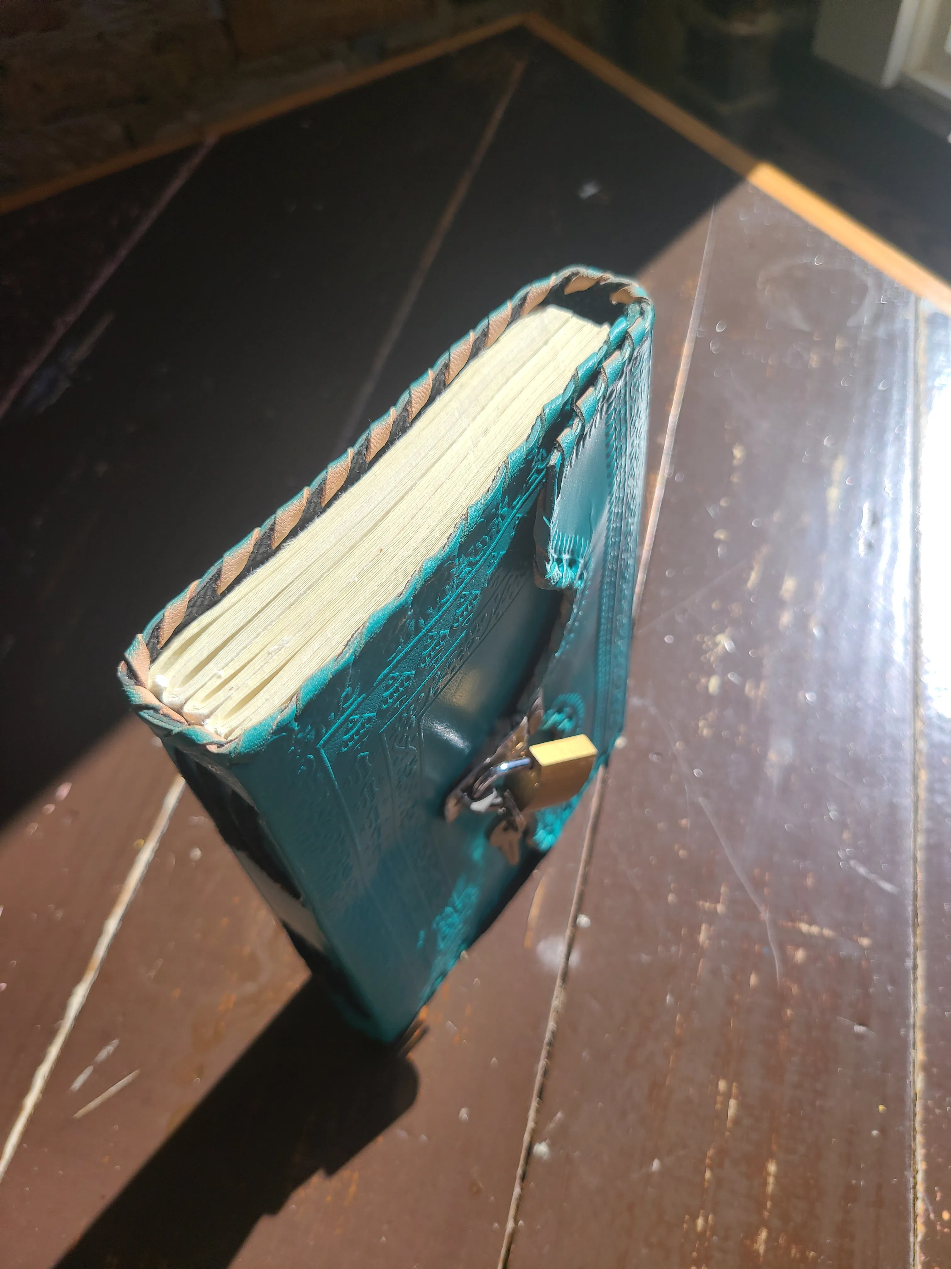 Turquoise Antique Leather Lock Journal