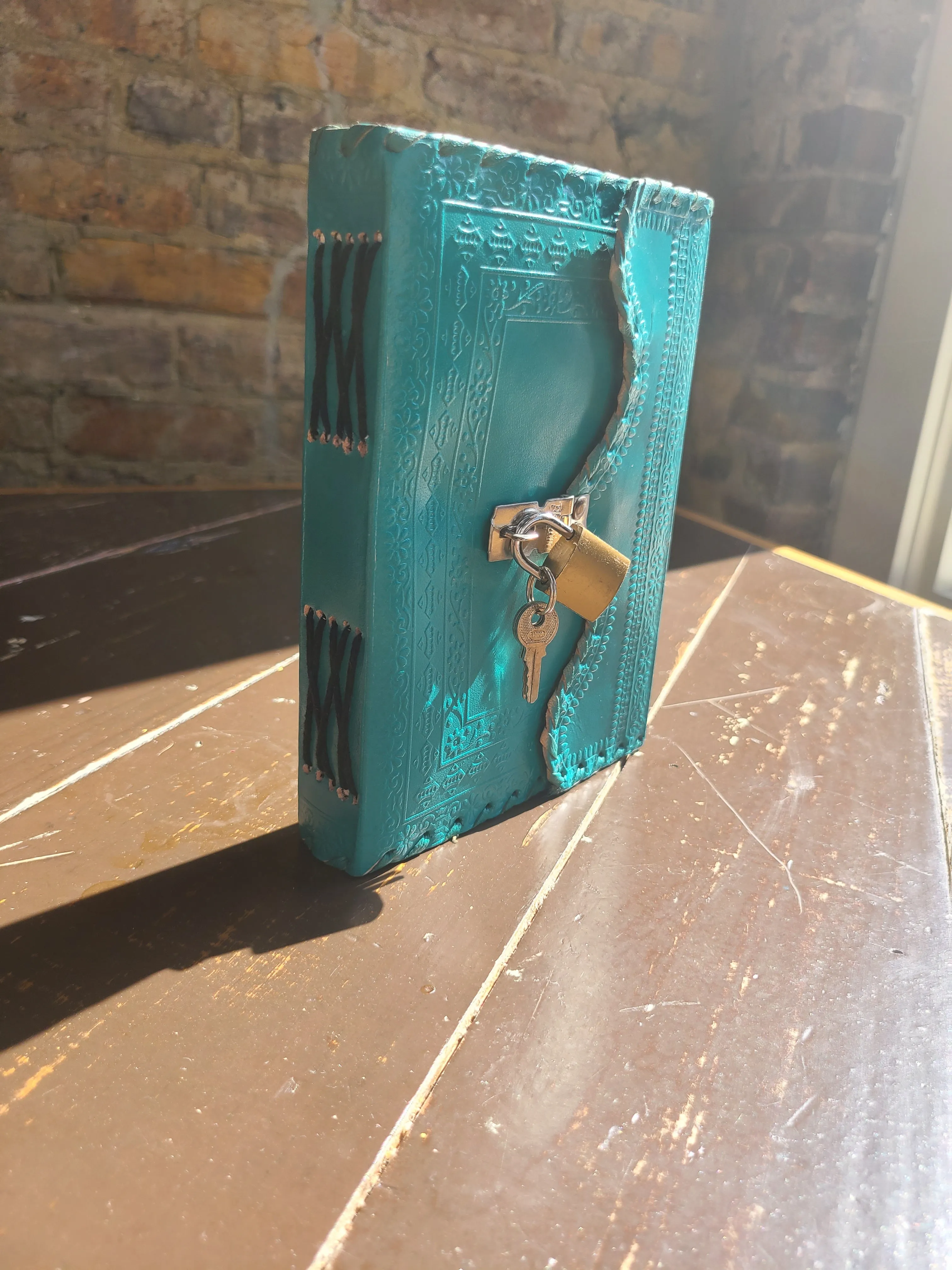 Turquoise Antique Leather Lock Journal