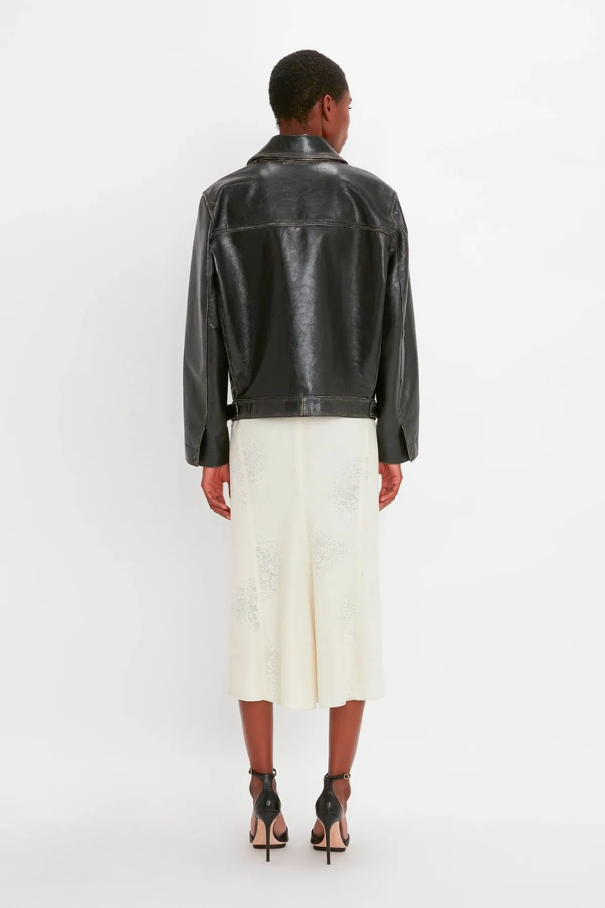 Victoria Beckham Oversized Leather Jacket - Black/ Taupe